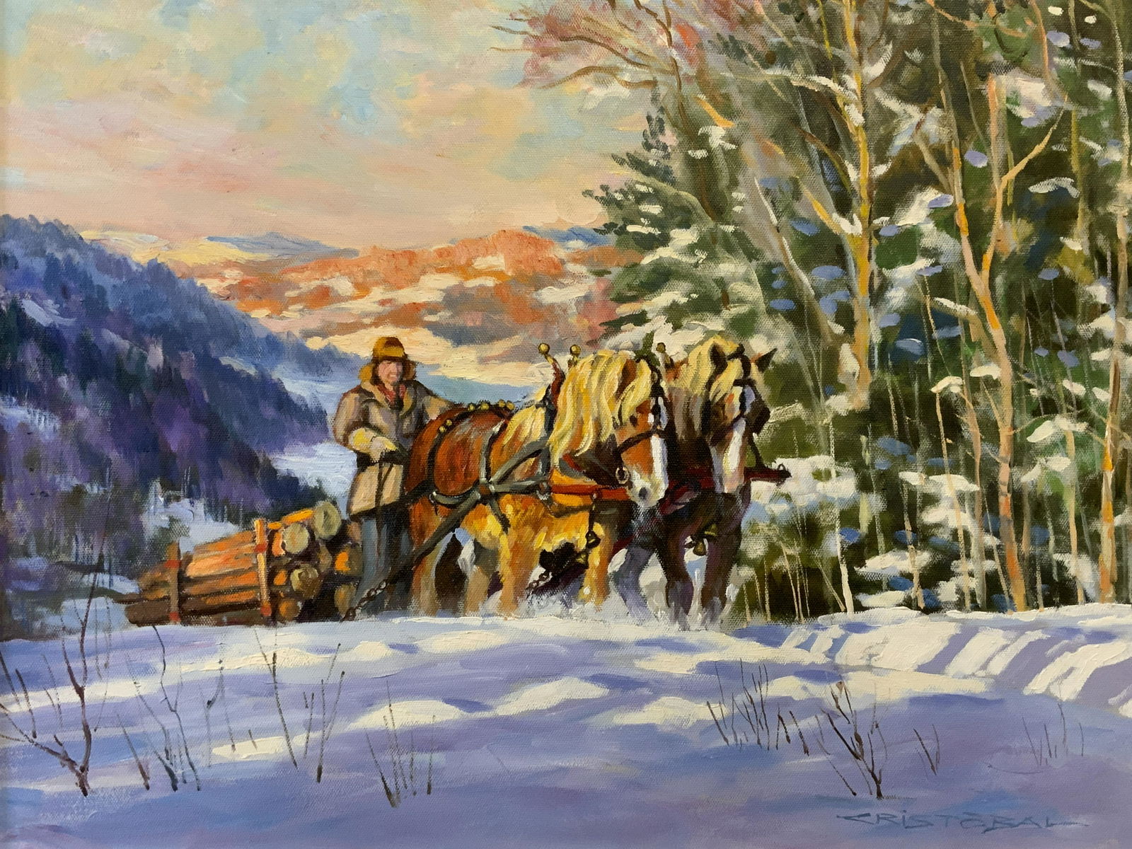 JUAN CRISTOBAL Signed Oil on Canvas Artwork: Juan Cristobal signed oil on canvas artwork, signature to the lower right corner reads ‘Cristobal’, text to verso of painting reads ‘Le tour version la grange, huile 20x24, Cristobal’, framing