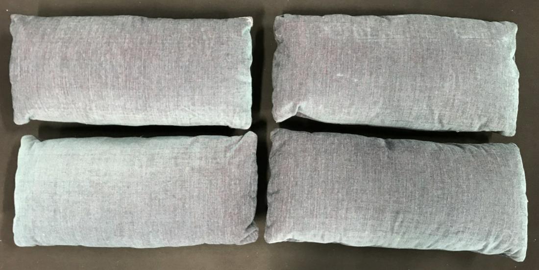Set 4 Teal Toned Throw Pillows: Set 4 of teal toned throw pillows. Each measures approx 20 inches long, 9.5 inches W. Proceeds will be donated to DIFFA in NYC. Pillows, throw pillows, pair of pillows, home decor, living room decor. 