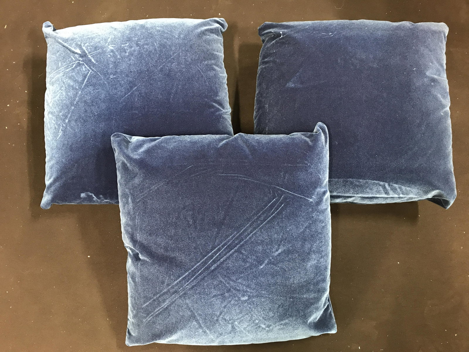 Set 3 Blue Throw Pillows: Lot includes 3 throw pillows. Each measures approximately 21 inches square. Proceeds will be donated to DIFFA in NYC. Pillows, throw pillows, pair of pillows, home decor, living room decor. 6x