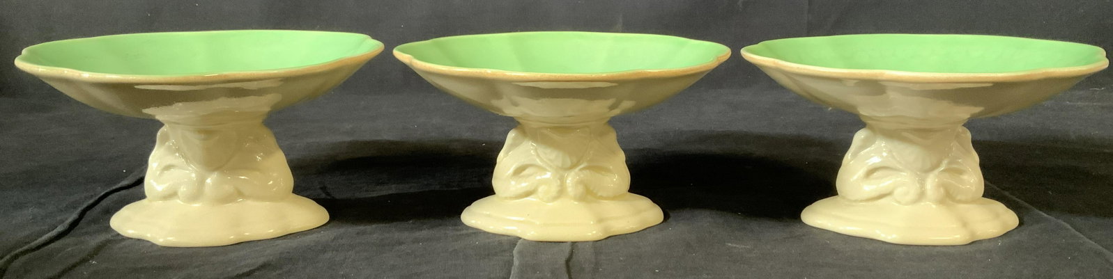 Set 3 Vintage COWAN Compote Dishes: Set 3 Vintage COWAN Compote Dishes, stamp to base reads ‘Cowan’, all measure 3 1/4 inches tall x 6 inches in diameter, in good condition, Set, vintage, Cowan, compote dish, comport dish, tazza, ta