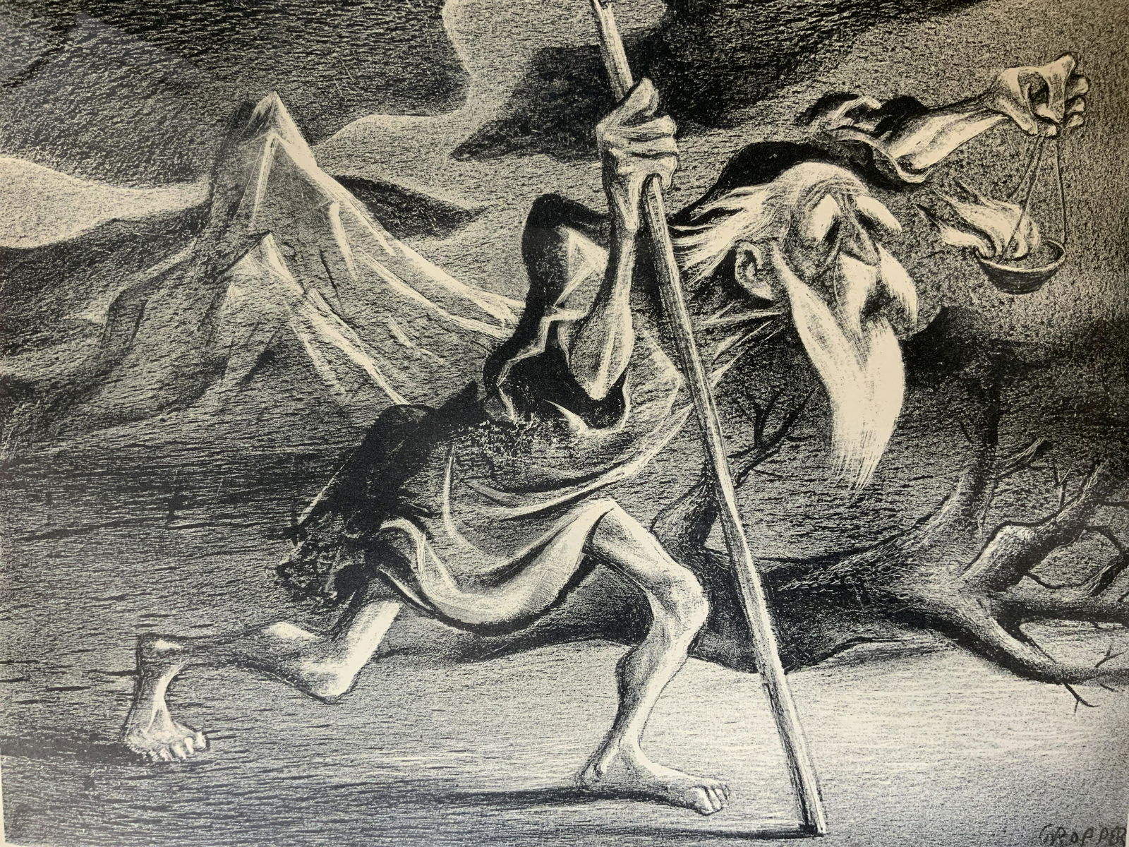 WILLIAM GROPPER Signed Diogenes Lithograph Art: WILLIAM GROPPER Signed Diogenes Lithograph, signature to lower right in pencil reads ‘Gropper’, inscription to lower right reads ‘Gropper’, label to reverse details artist biography, measures