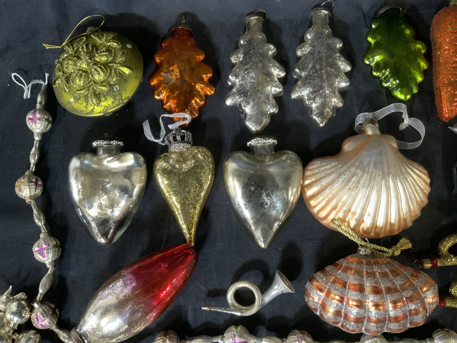 Lot 54 Christmas Ornaments, CHRISTOPHER RADKO&More: Lot 54 Christmas Ornaments, CHRISTOPHER RADKO&More, no apparent inscriptions or marks, smallest measures 1 3/4 inches long, largest measures 9 5/8 x 6 7/8 inches at widest point, some pieces missing h