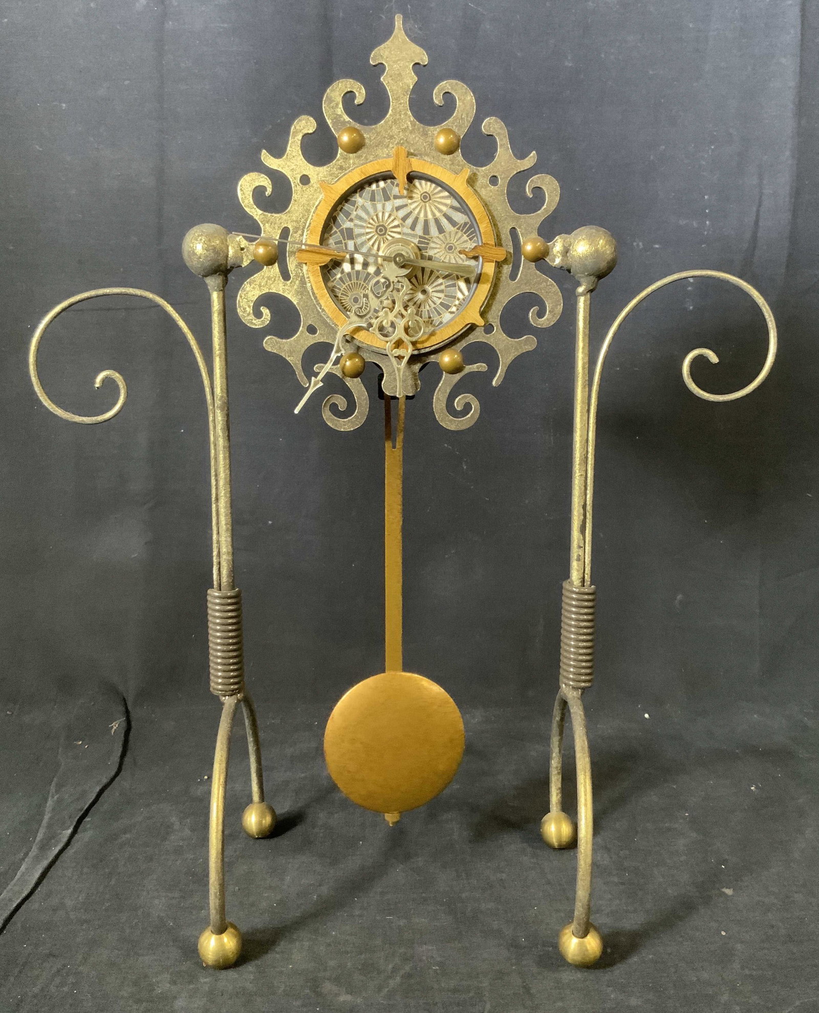 Steam Punk Brass Gear Clock: Steampunk Brass Gear Clock, inscription to reverse reads ‘Takane No(o) Jewels Made in USA’, measures 15 7/8 x 13 inches at widest point, some losses to metal but overall in good condition, Propert