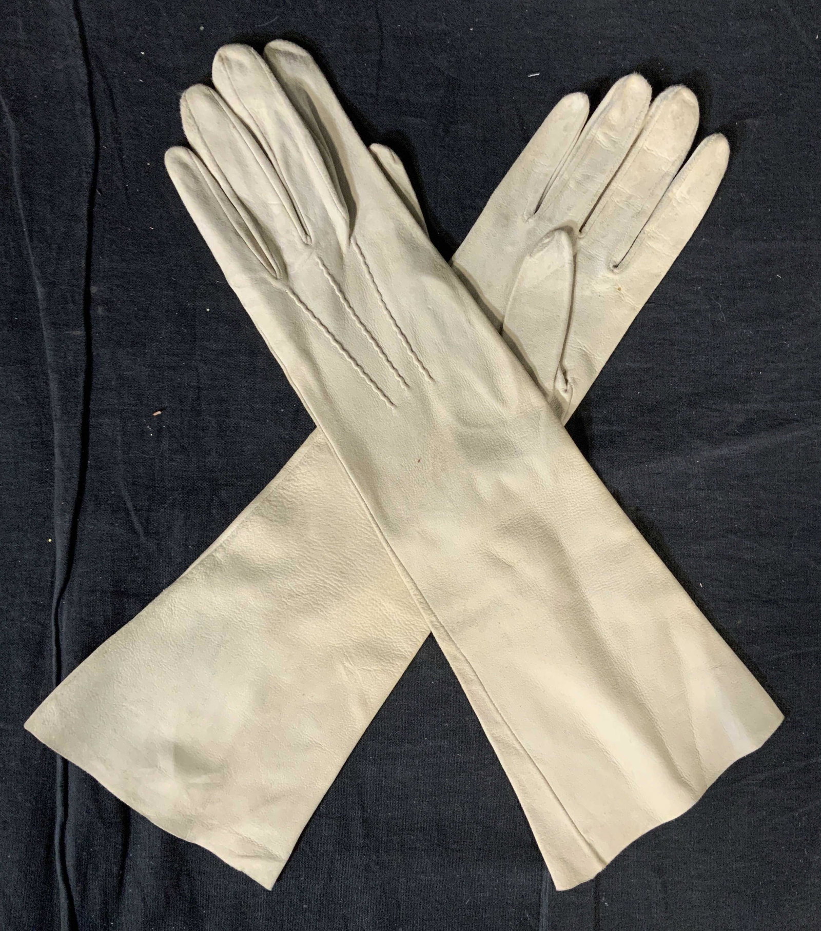 Vintage LAURENT Suede Gloves, France: Vintage LAURENT Suede Gloves, inscription to interior reads ‘Laurent’, inscription to original packaging reads ‘Gant Laurent’, inscription in French, measure 15 1/8 x 3 1/4 inches at widest po