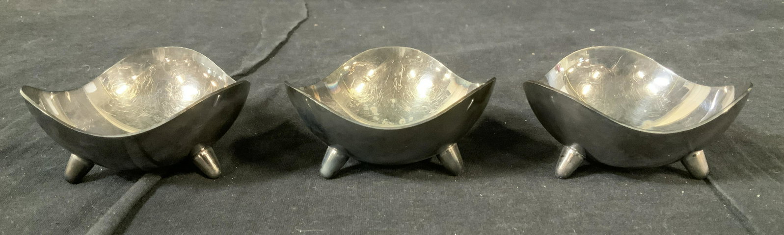 Set 3 Metal Bowls, Denmark: Set 3 Metal Bowls, Denmark, inscription to base reads ‘Made in Denmark’, all measure 1 1/2 x 3 inches at widest point, some surface wear but overall in good condition, Set, metalware, bowl, dishes