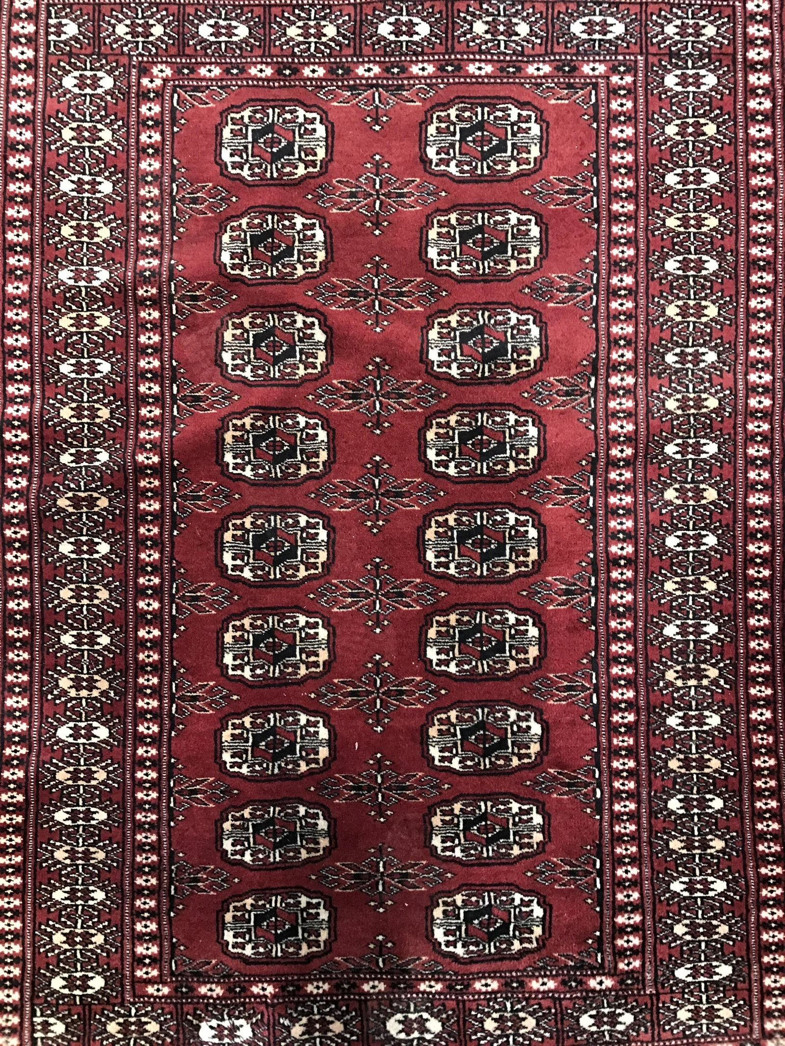 Vintage Handmade Caucasian Fringed Wool Rug: Rug is wool and handmade. Piece contains intricate multi toned geometric detail. Rug is fringed. Piece measures approximately 63 inches long 38 inches wide. Rug, carpet, area rug, wool rug, fringed ru