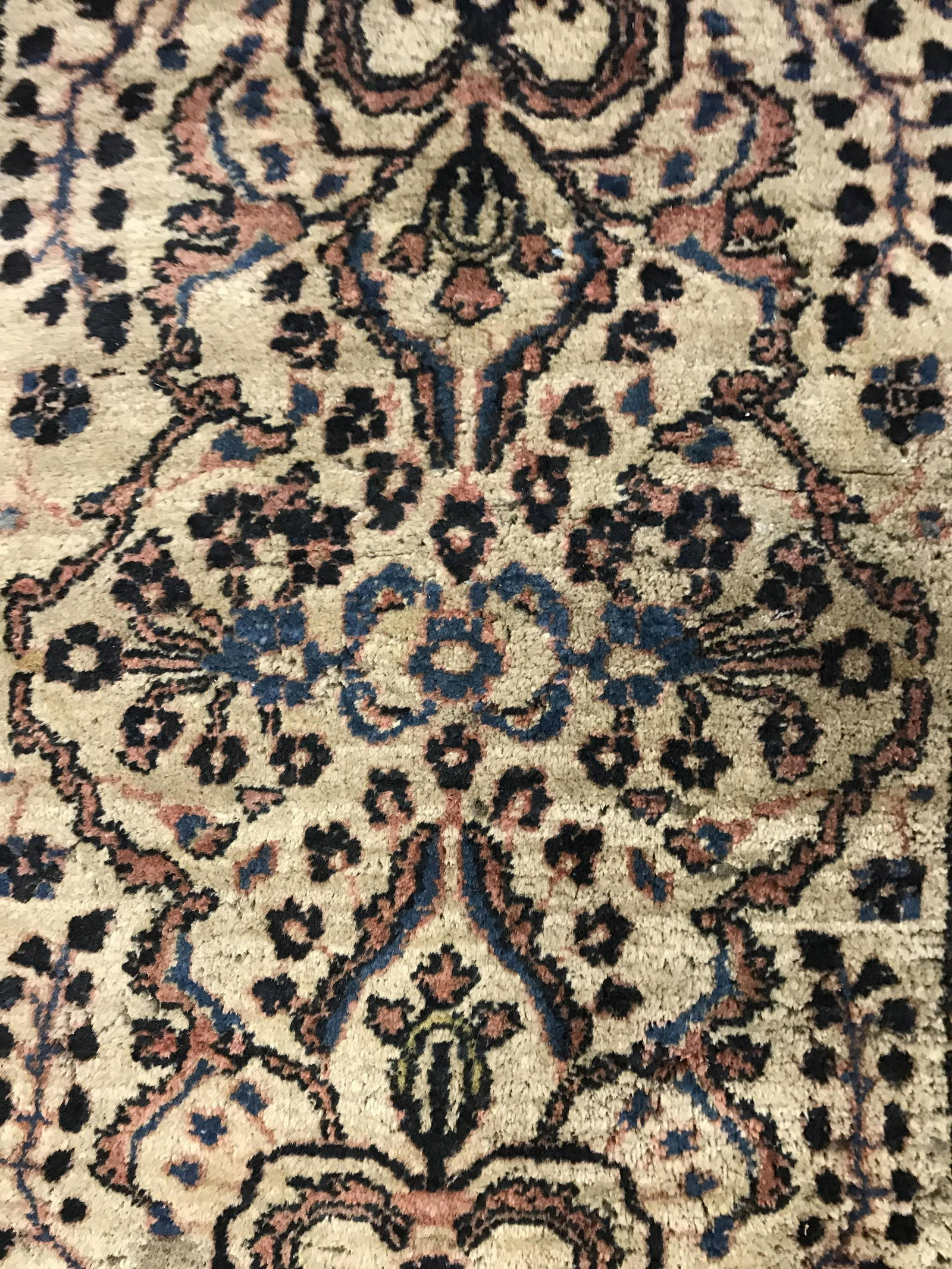 Vintage Wool Rug Mat: Vintage Wool Mat, possibly antique. Measures approx 31.25 inches long, 22 inches W. Wear is consistent with age and use. Carpets, mats, home decor, welcome mat, entry mat, throw rug, area rug, area ca