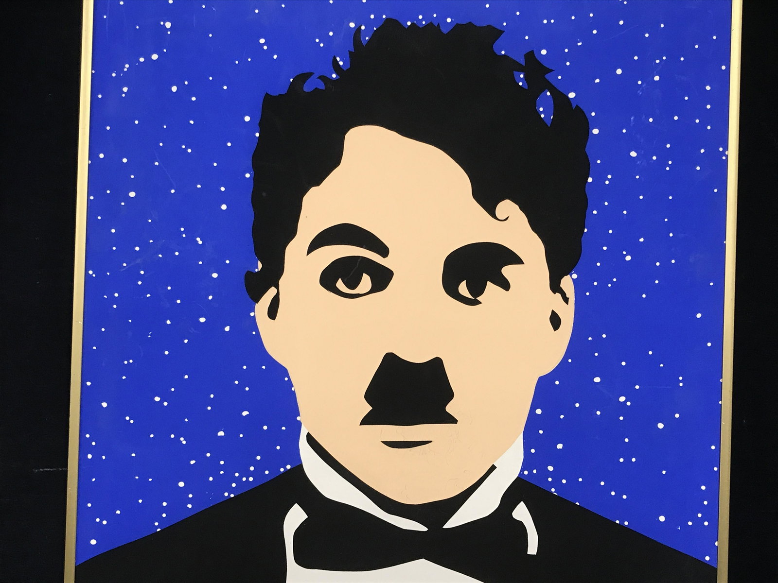 Charlie Chaplin Film Festival Poster: Charlie Chaplin Film Festival Poster, title reads ‘Charlie Chaplin, Midnight Film Festival, Cinema Arts Center, text to lower right corner reads ‘Robert Francis 1984’, subject a minimalist depic