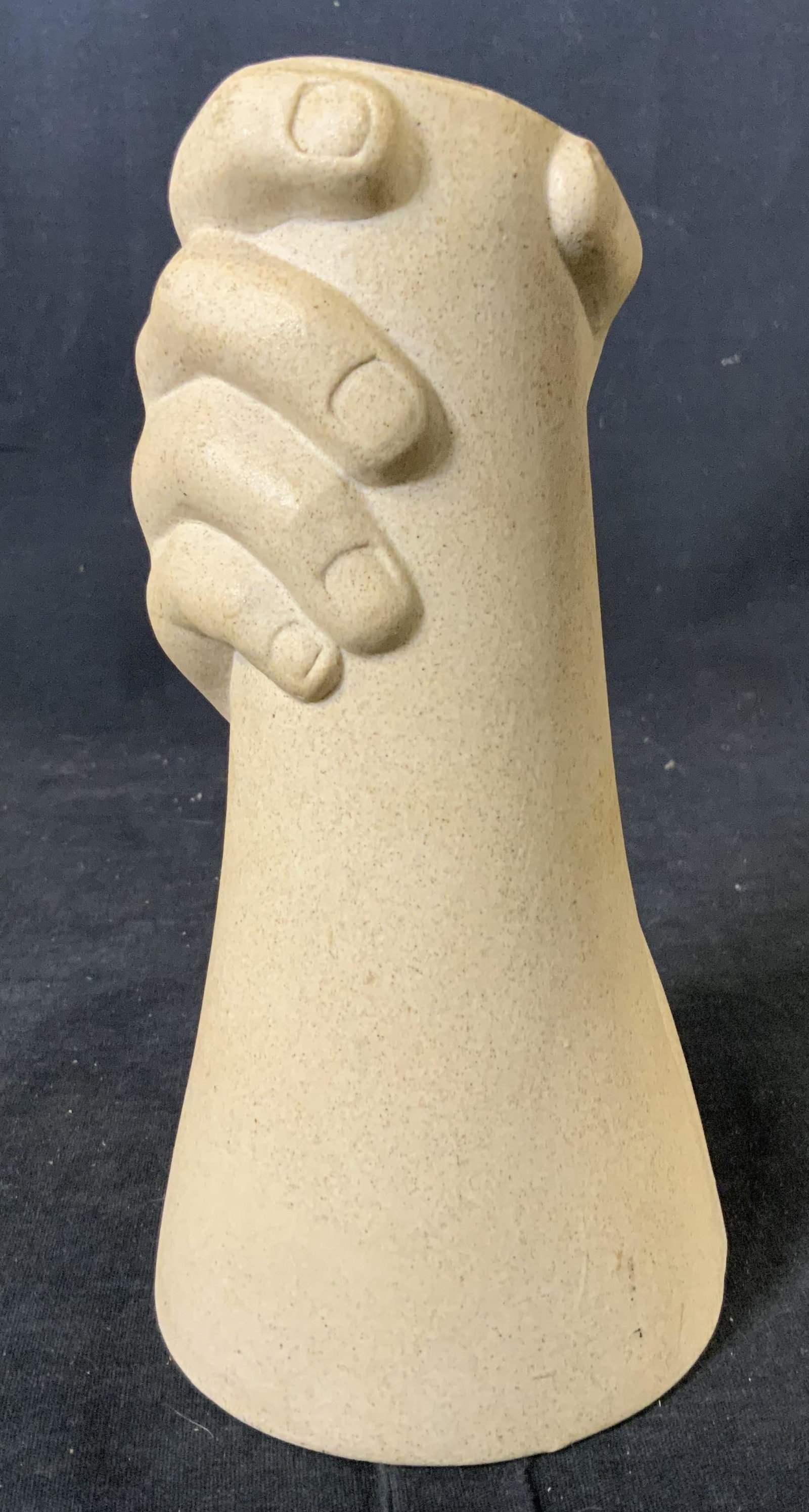 Hand Figural Flower Vase: Hand Figural Flower Vase, no apparent inscriptions or stamps, measures 7 5/8 x 4 1/8 inches wide at base, in good condition, Decorative arts, flower vase, vase, earthenware, tabletop accessory, home d