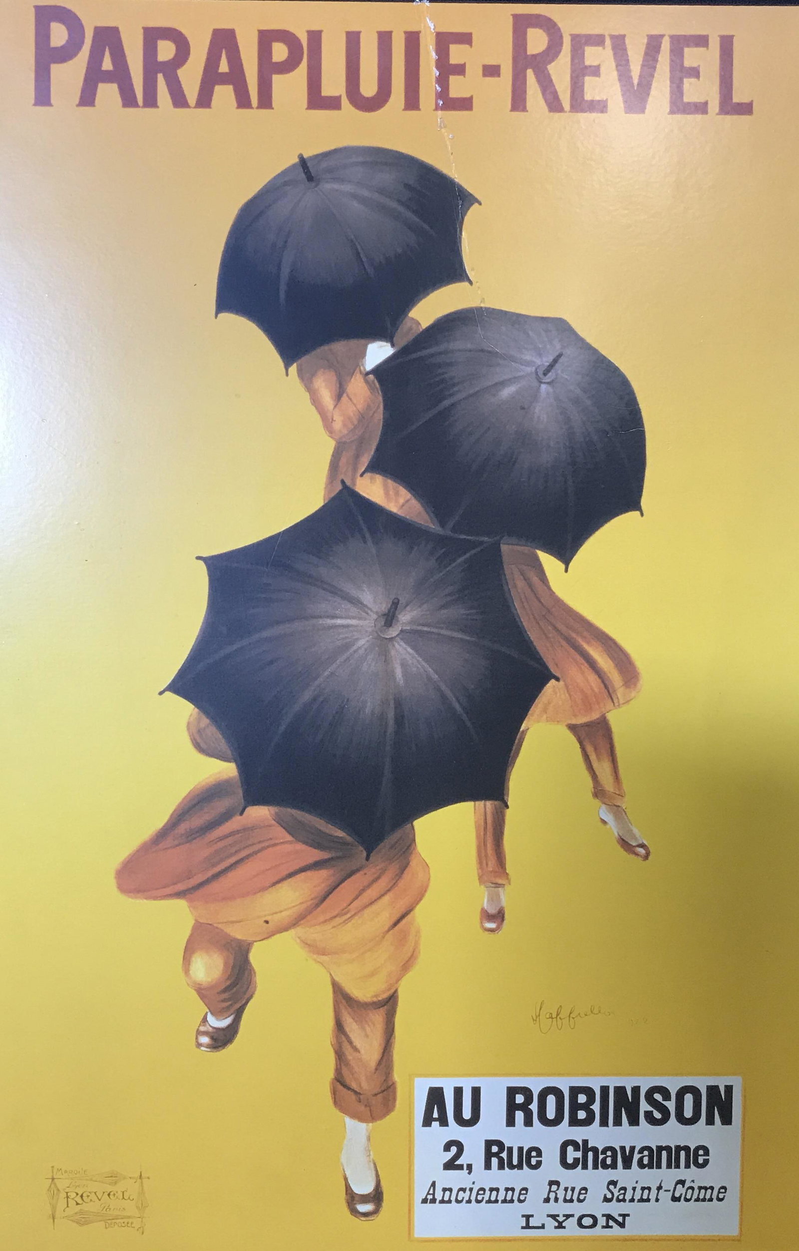 Parapluie-Revel Italian Advertisement On Board: Paraluie-Revel Italian advertisement print on board, text to upper border reads ‘Parapluie-Revel’, logo to lower left corner reads ‘Revel’, text to lower right corner reads ‘AU ROBINSON 2 Ru