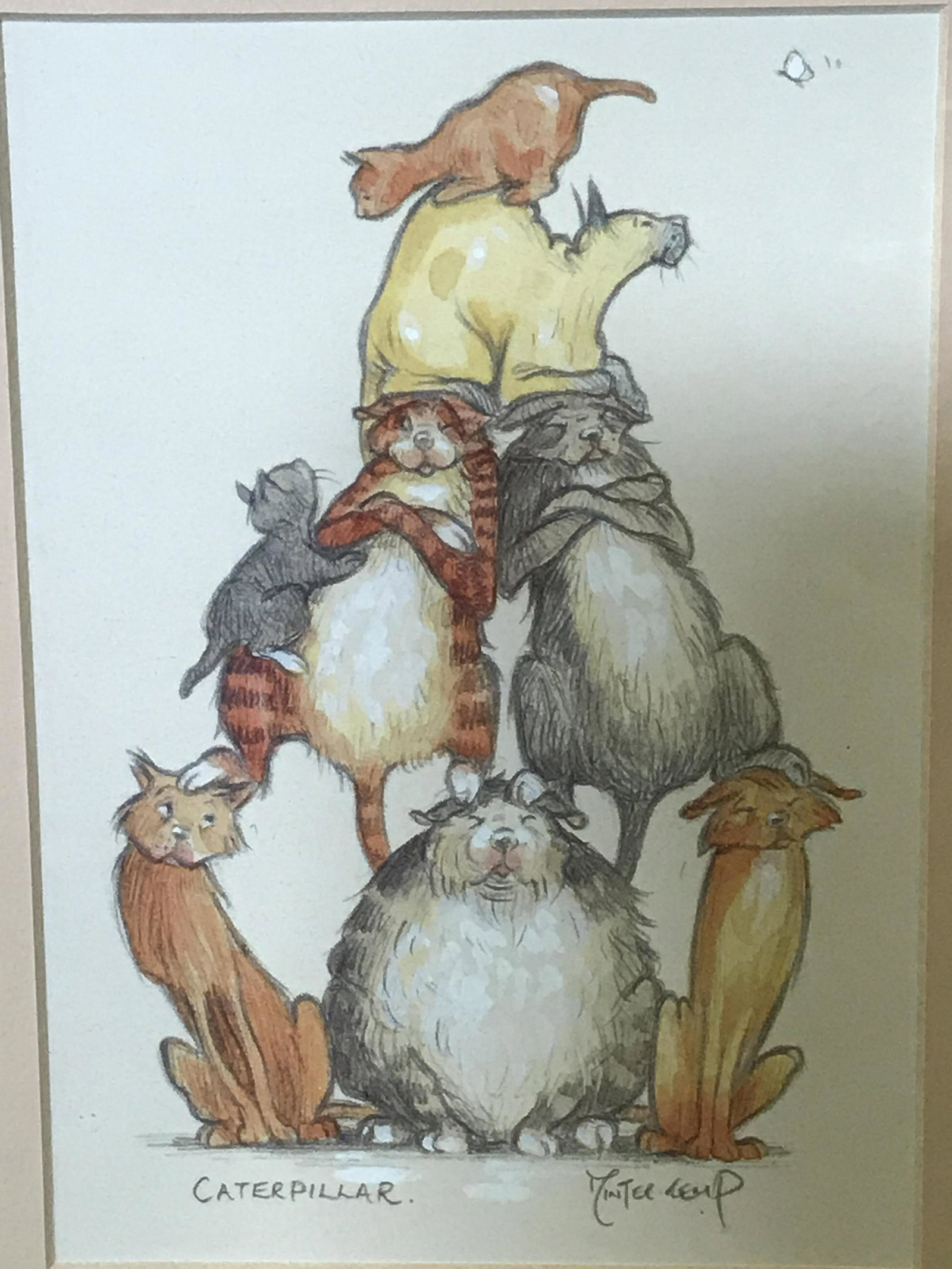 MINTER KEMP Signed Offset Lithograph Caterpillar: Minter Kemp signed offset lithograph caterpillar, signature to the lower right corner and lower right section of matting reads ‘Minter Kemp’, title to the lower left corner reads ‘Caterpillar’