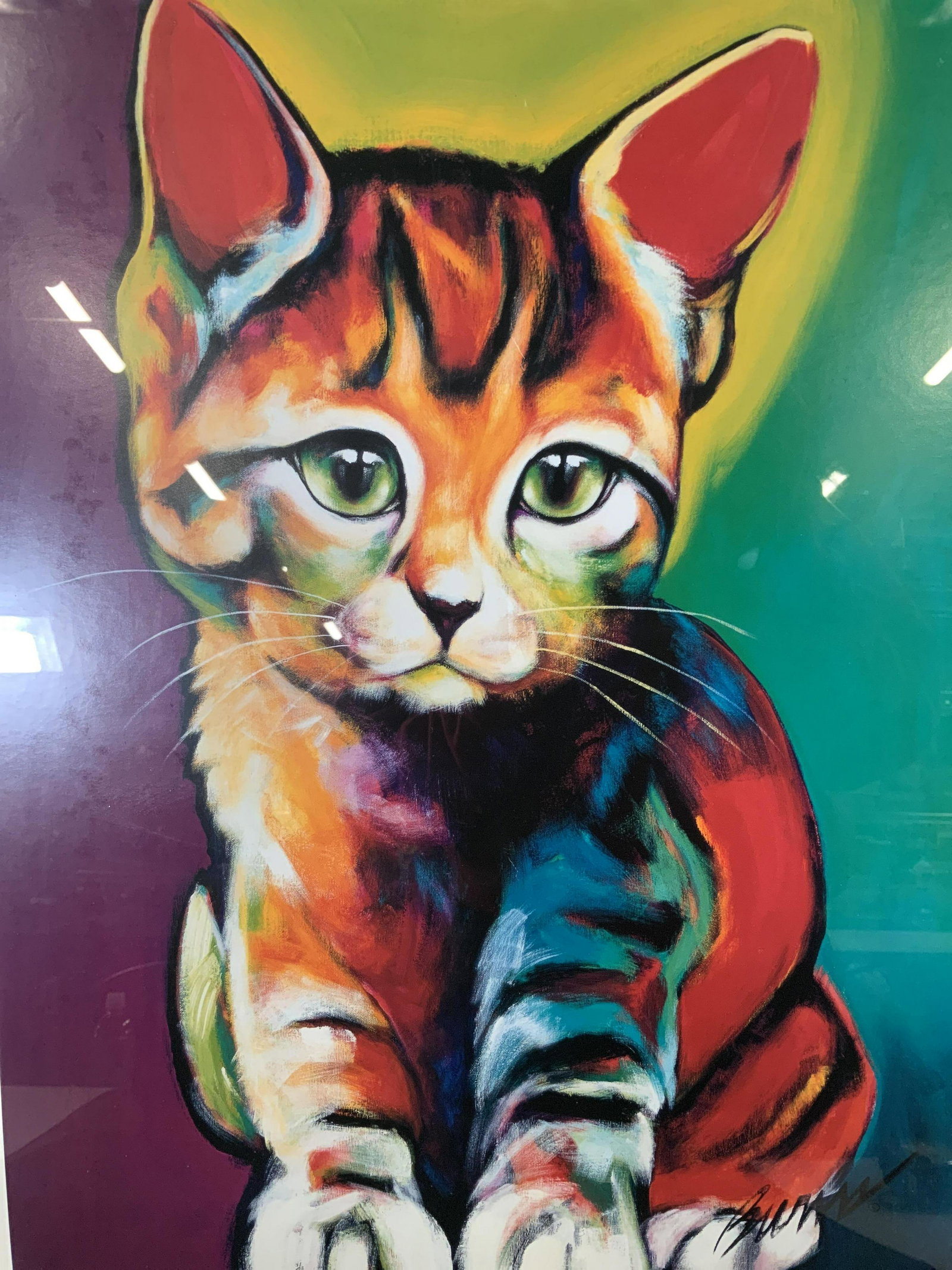 RON BURNS Landy Offset Lithograph: RON BURNS Landy Offset Lithograph , inscription reads ‘Landy by Ron Burns’, label to reverse reads ‘Rag Shop Professional Custom Framing’, subject a kitten, measures 24 1/4 x 18 1/4 inches, bl
