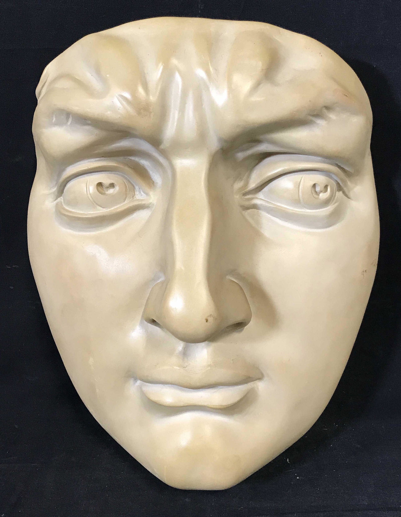 Composite Face Wall Sculpture: Composite Face Wall Sculpture, subject the face of a man possibly the face of Michelangelo's David, piece has some minor scuffs and scratches to surface, measures 14.5 inches tall by 12 inches wide, o