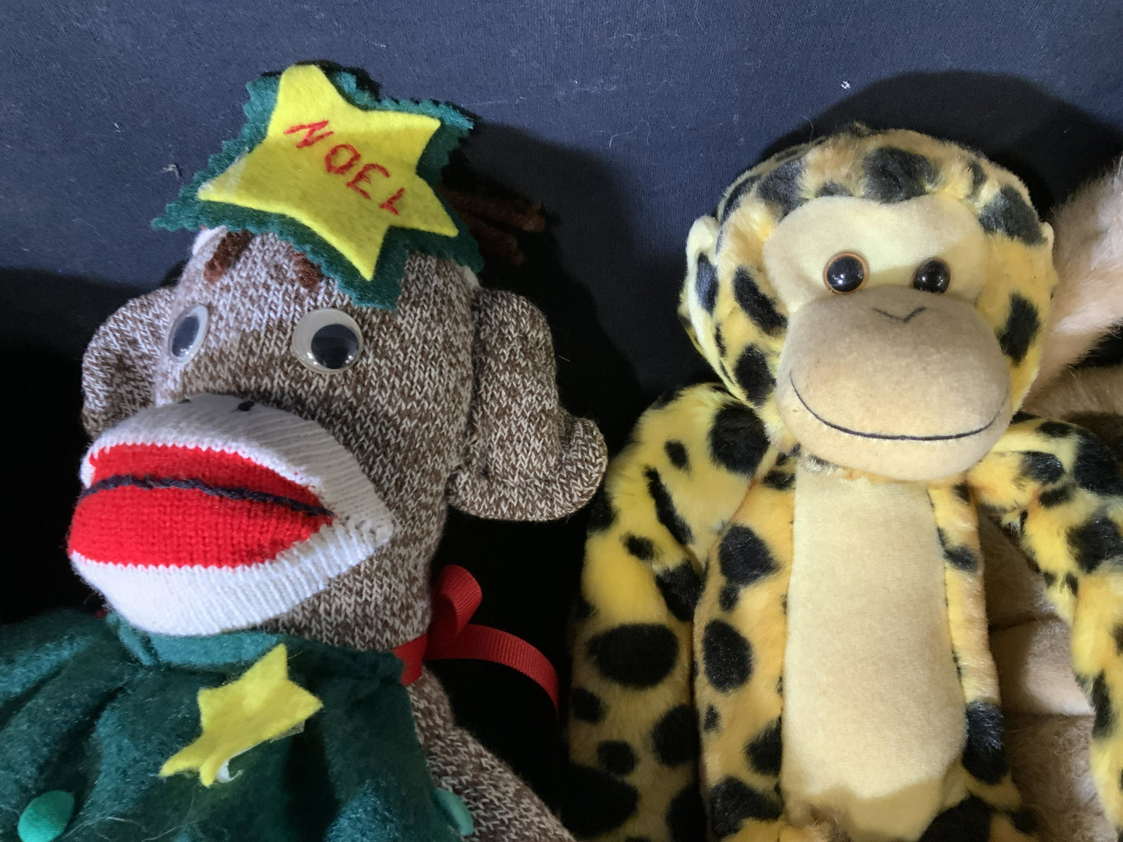 Lot 7 Monkey Stuffed Animals: Lot 7 Monkey Stuffed Animals, labels read ‘The bearington collection’, ‘Hand knitted in Kenya by Kenana Knitters’, ‘Animal Alley’, ‘www,wild republic,com’, standing monkey measures 14 