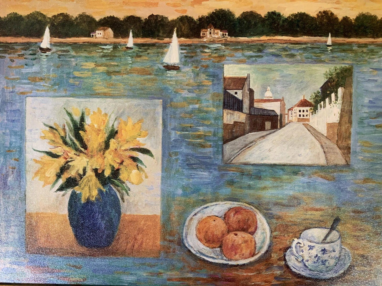 Seascape and Still Life Offset Lithograph Artwork: Seascape and Still Life Offset Lithograph on board, inscription to lower portion of piece slightly illegible, reads ‘Printed in Italy 1997 Published by Dina Art Company Loss Angeles, CA’, subject 