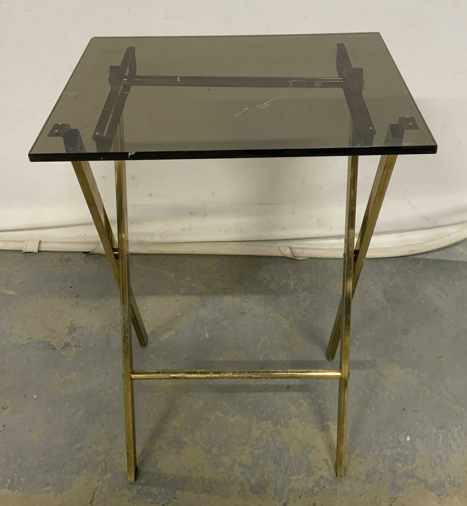 Vintage Lucite Tray Table: Vintage Lucite Tray Table, no apparent inscriptions or stamps, measures 27 inches tall x 18 3/4 inches wide, some surface wear to lucite and tarnishing to metal, Folding table, tray table, side table,