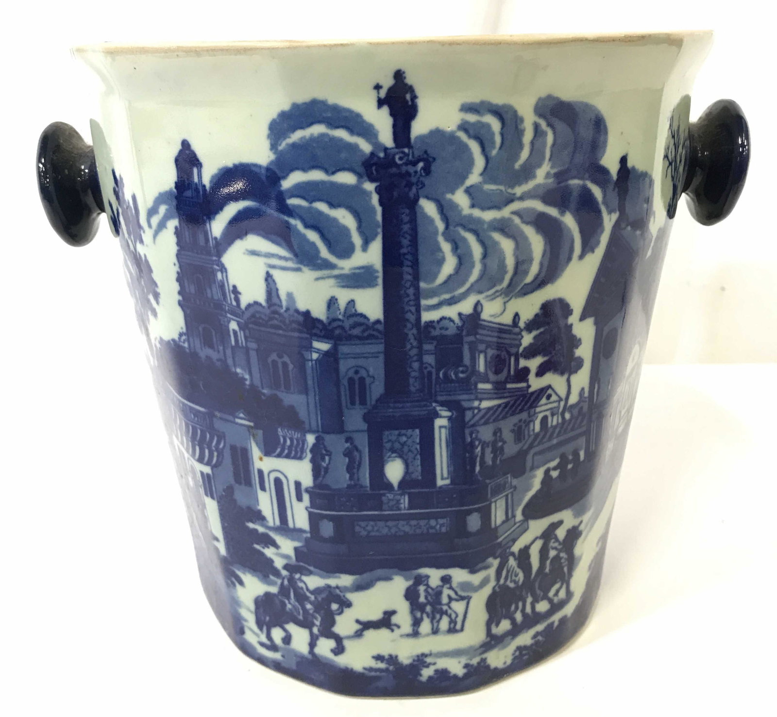VICTORIA WARE IRONSTONE Celadon Vessel W Handles: Underside has intricate trademark which reads VICTORIA WARE IRONSTONE. Piece appears to be porcelain possibly ceramic. Piece appears to be vintage possibly antique. Vessel is celadon with blue toned F