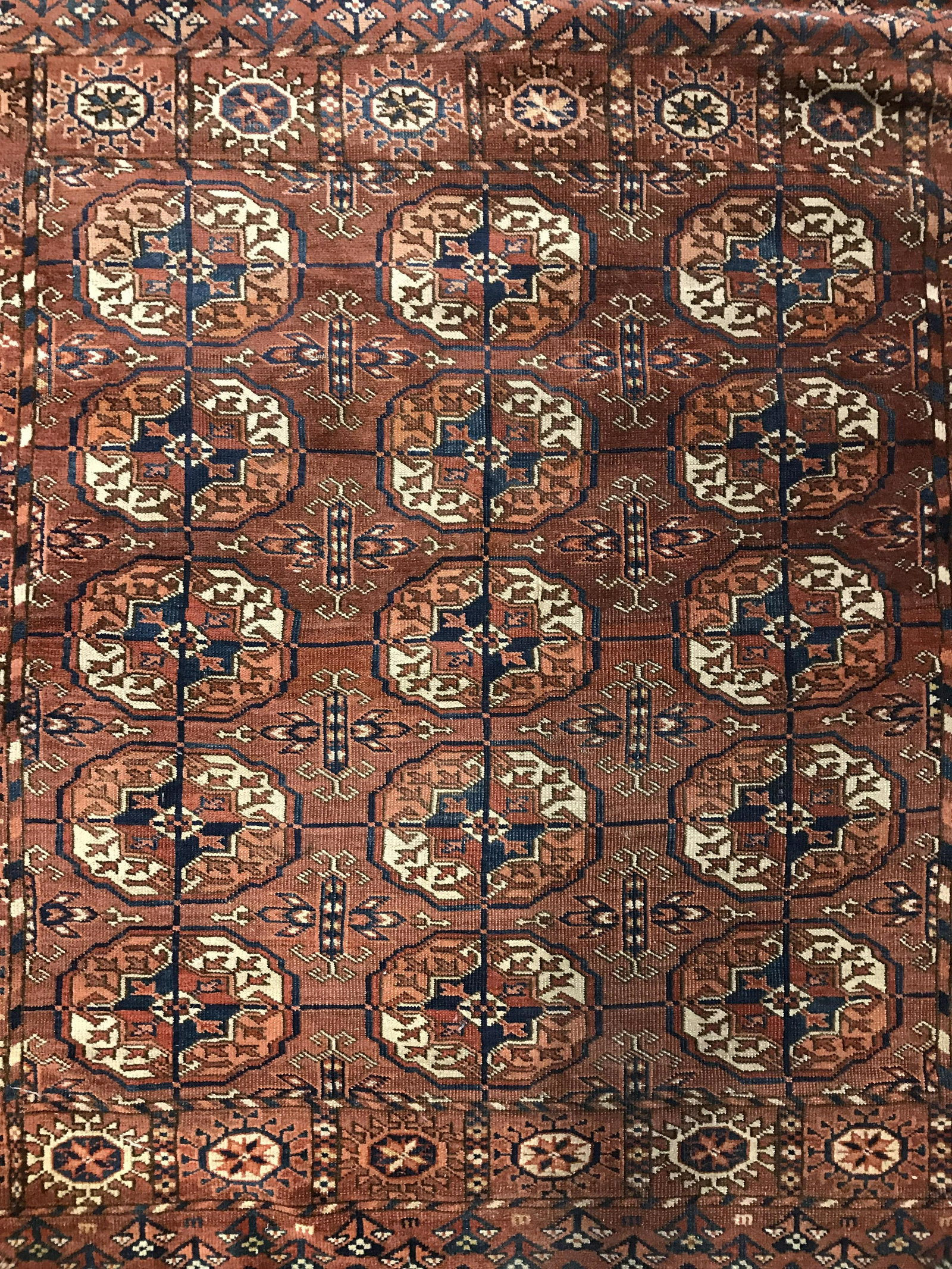 Vintage Handmade Caucasian Wool Rug: Rug is wool and handmade. Piece is vintage possibly antique. Rug contains intricate multi toned geometric detail. Piece measures approximately 47 inches long 41 inches wide. Rug, carpet, area rug, woo