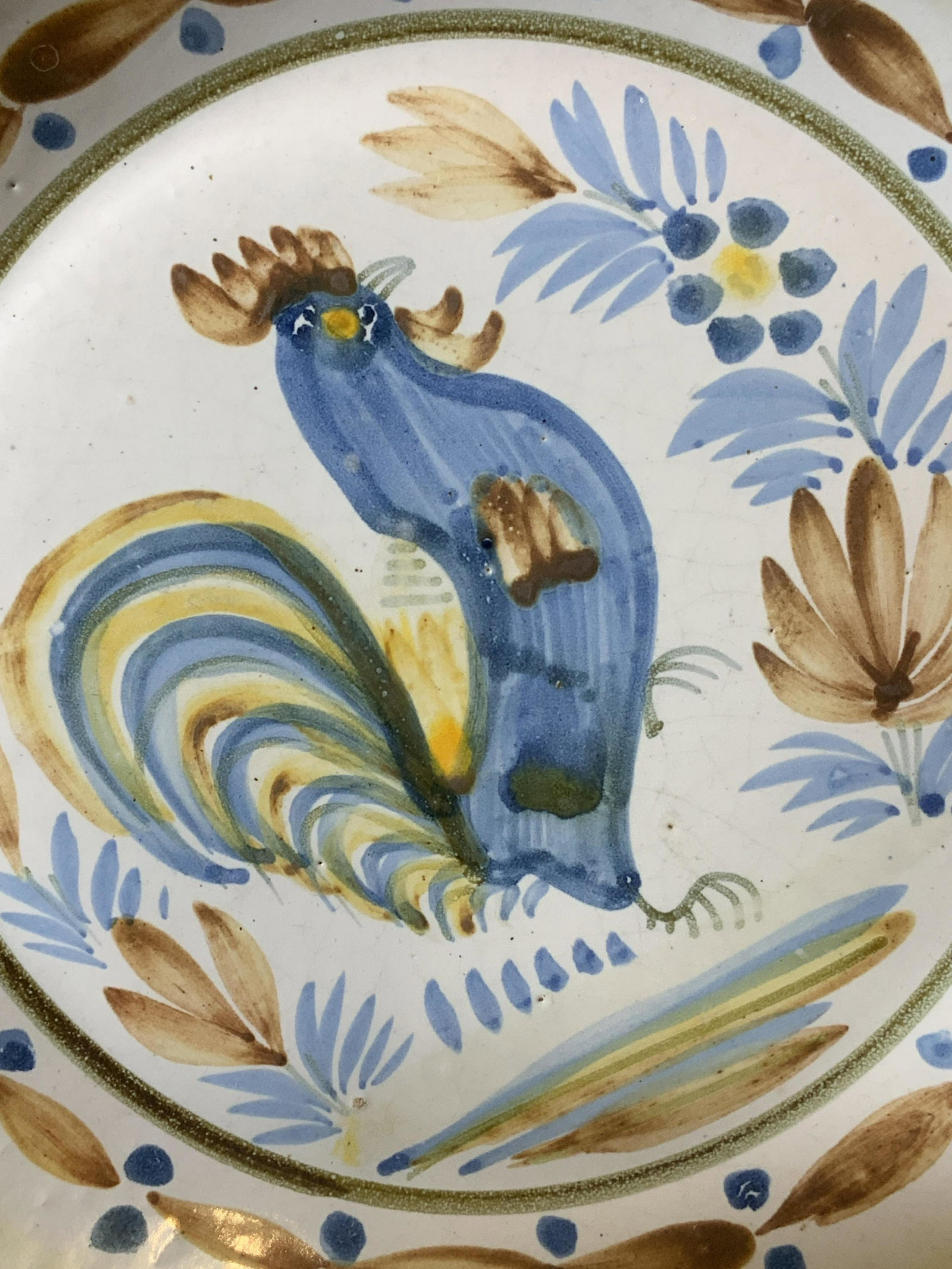 Lot 3 Hand Painted Vintage Porcelain plates: Lot includes 3 plates. Each are porcelain and hand painted. 2 plates have painted depictions of brown, green, blue and yellow toned floral and lead detail. Pieces are vintage possibly antique. 1 plate