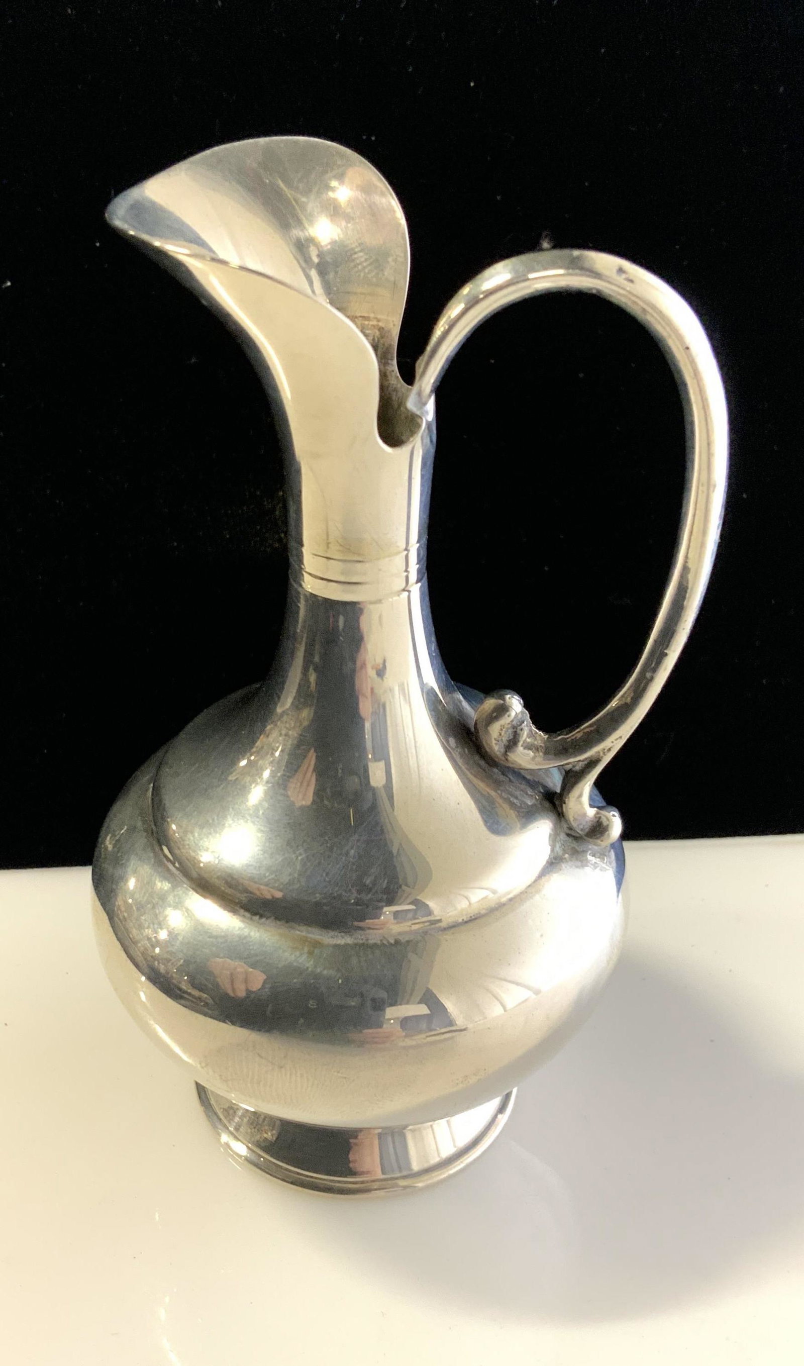 Sterling Silver Miniature Table Pitcher: vintage sterling silver small size jug 4 in. Tall, 2.25 in. Wide. 2.25 ozt. Sterling silver decorative arts, sterling silver bud vase, collectible vintage Sterling small size pitcher, tea service Serv