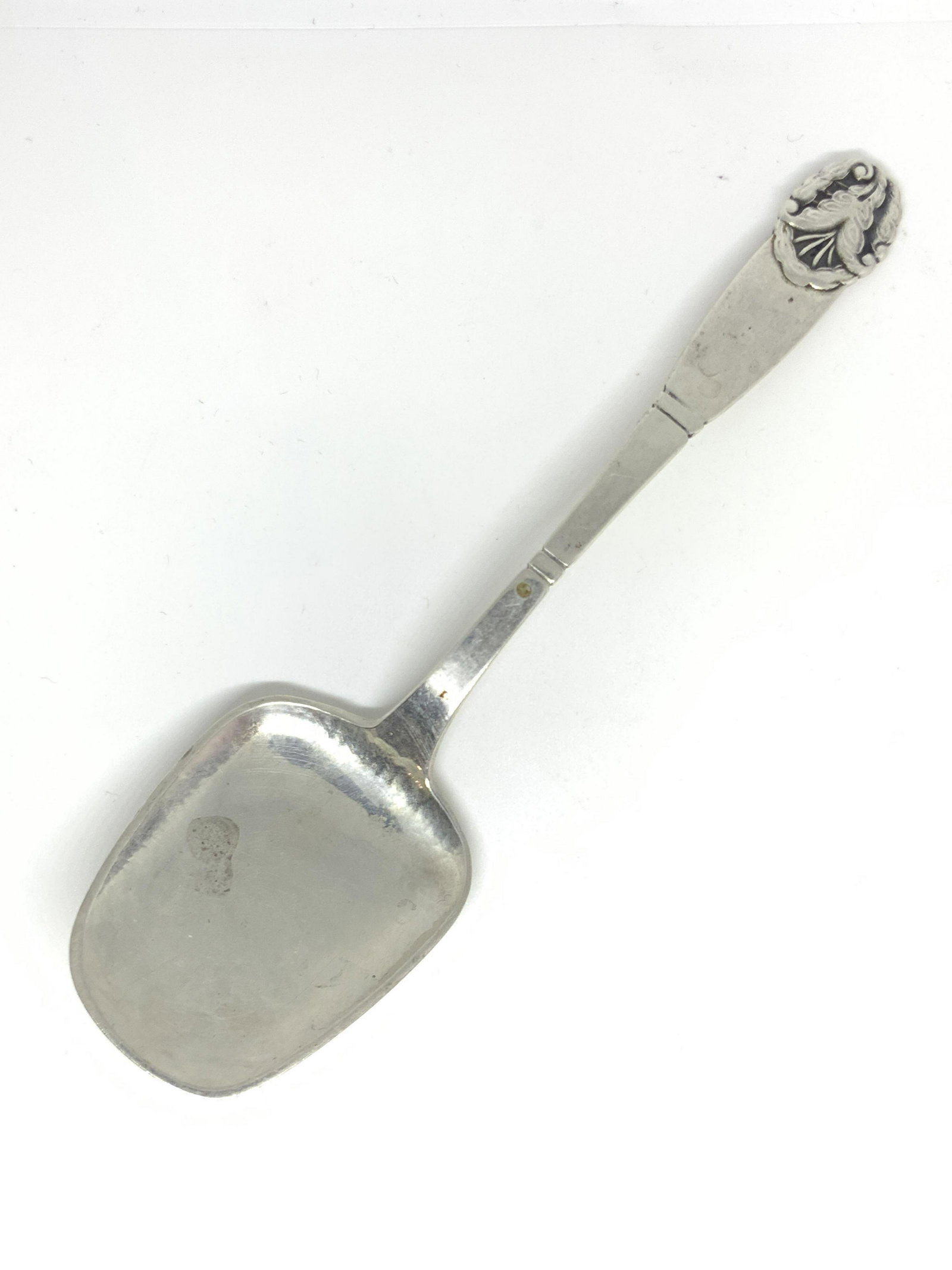 Vntg Sterling Inscribed Specialty Serving Spoon: A vintage hallmarked sterling silver spoon with an inscription on the underside. The inscription reads: C.H.I. B-Rk. 1Pr. DAMES. 1938. Approx. 6 x 1.5 in. Total weight: .86 ozt. Property of Janine Met
