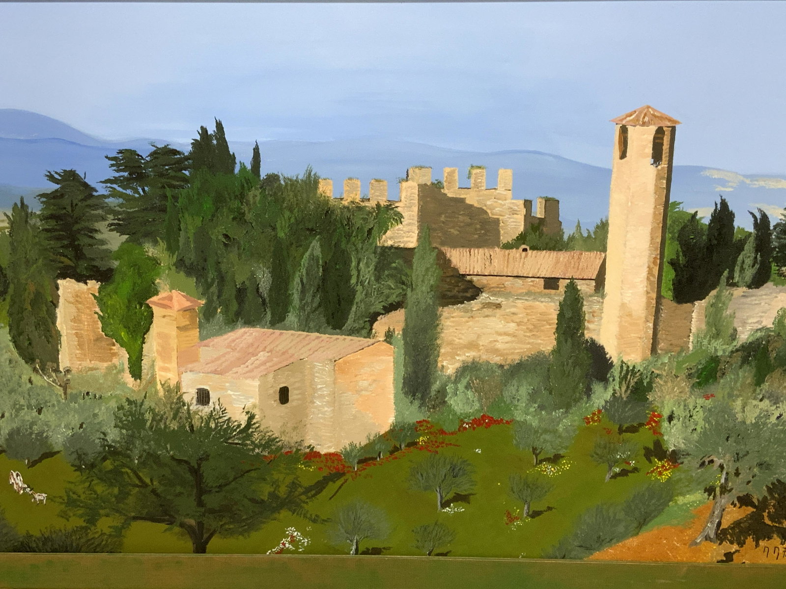 FAUSTINE Signed Oil on Canvas Landscape, Artwork: Faustine signed oil on canvas landscape, signature and date to the lower right corner reads ‘77 Faustine’, subject a landscape featuring a large medieval like structure with rolling mountains in t