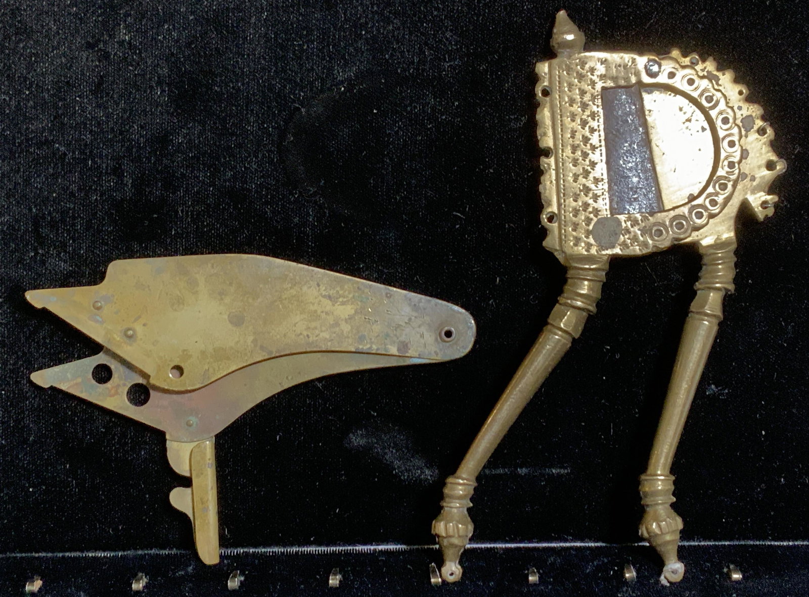 Vintage Brassware Cigar Cutter, Cork Screw: These items are vintage, almost antique. Both made of brass, one is a specialty cigar cutter and the other is a more primitive razor blade. Property of Janine Metz estate, Social Secretary to British 