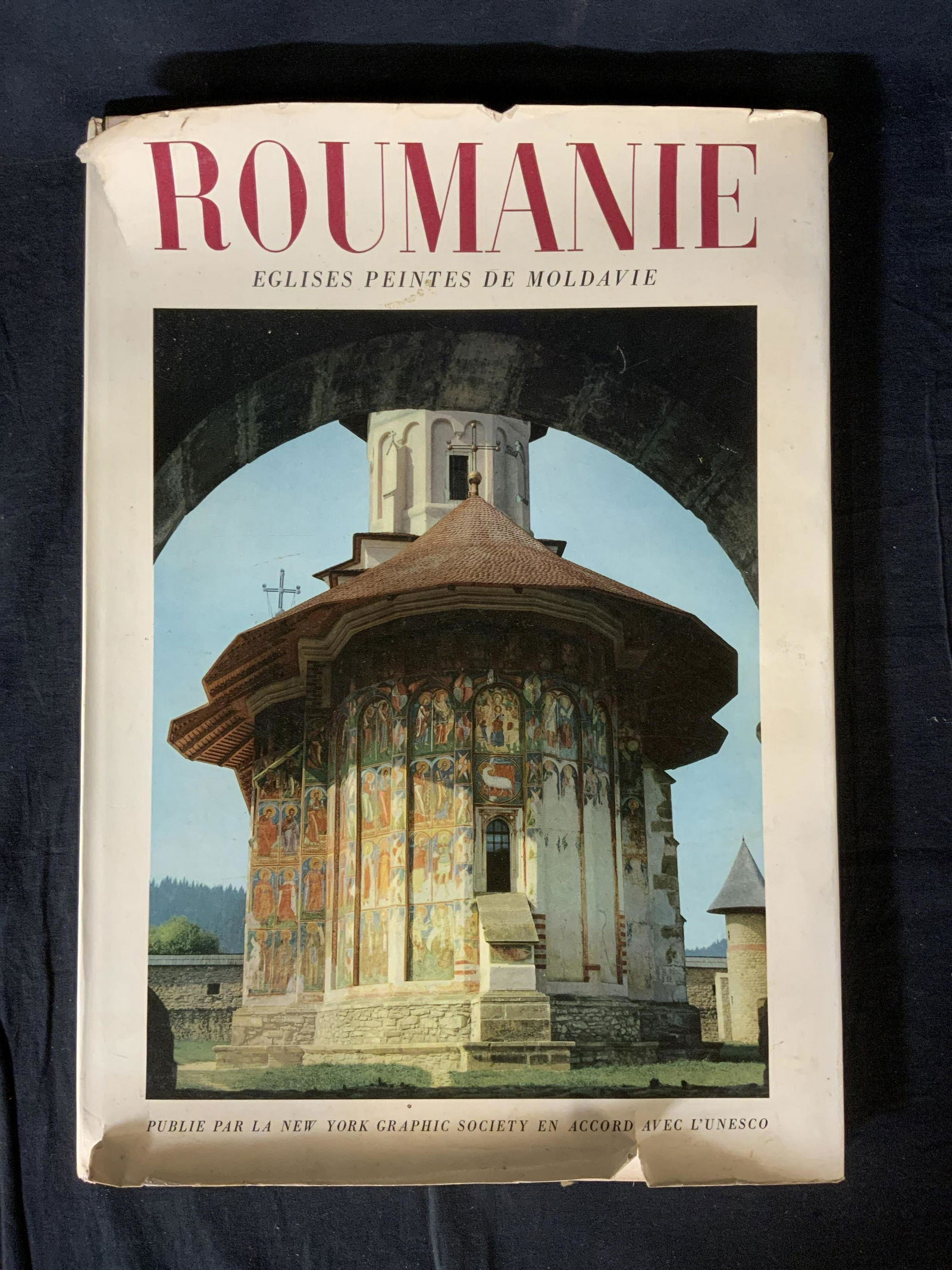 Churches of Moldavia Coffee Table Book: Churches of Moldavia Coffee Table Book, inscriptions to book in French, measures 18 7/8 x 13 3/8 inches, some tears to dust cover, overall in good condition, Property of Janine Metz estate, social sec