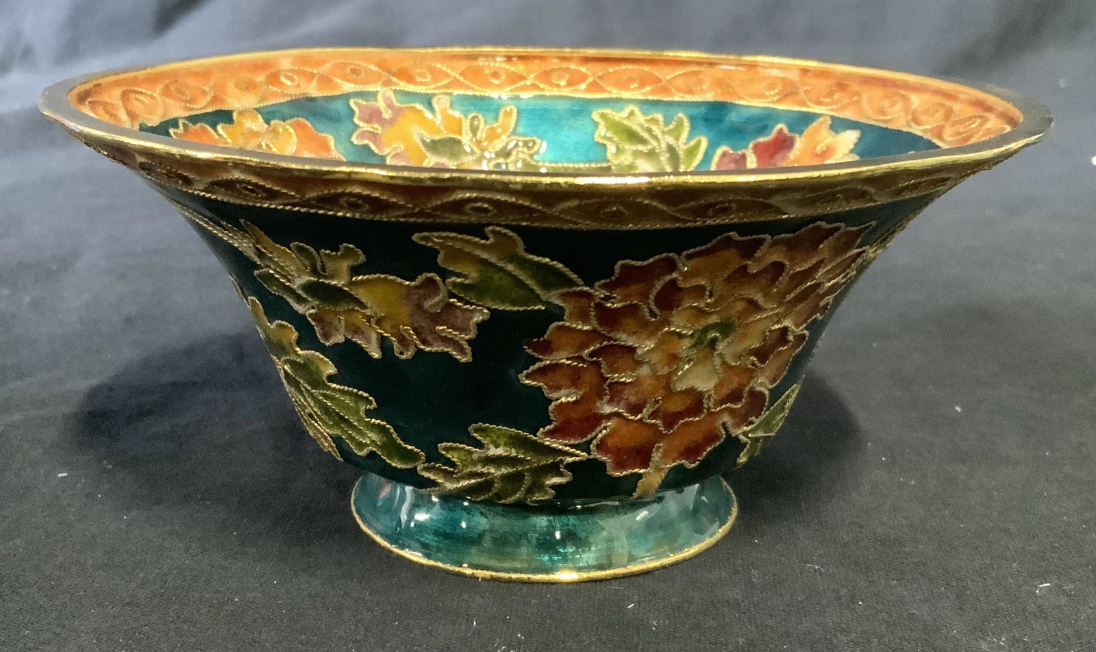 NYCO FABERGÉ Style Decorative Bowl: Decorative FABERGÉ style enamel bowl, by NYCO INTERNATIONAL INC. Hand made cloisonné styled bowl, decorated with floral patterns on both the outside and inside of the bowl. Colored with multi toned 