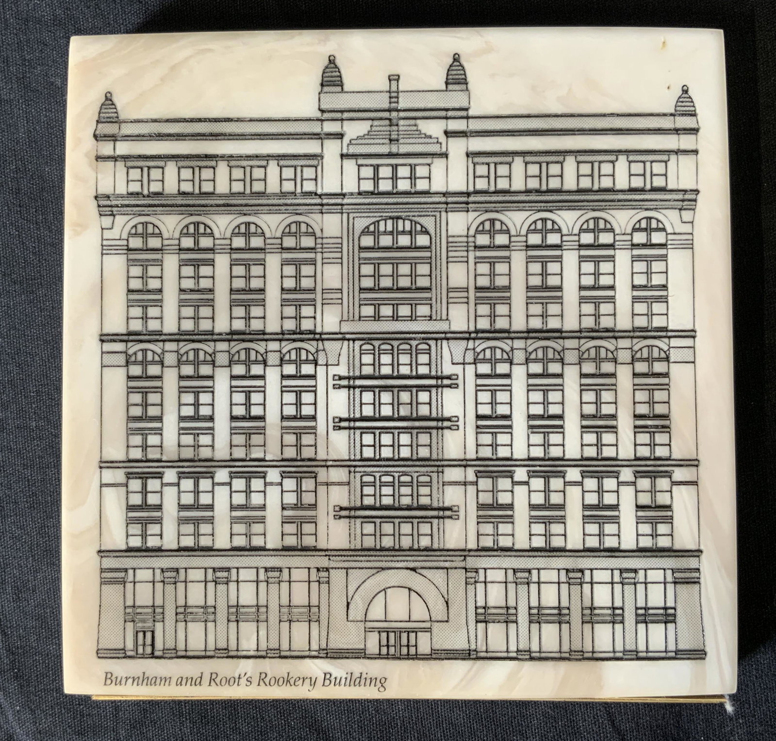Rookery Building Commemorative Plaque: Rookery Building Commemorative Plaque, inscription reds ‘Burnham and Root’s Rookery Building’ and ‘Commemorating the Rookery Renaissance Continental Bank’, measures 5 x 5 inches, some surfac
