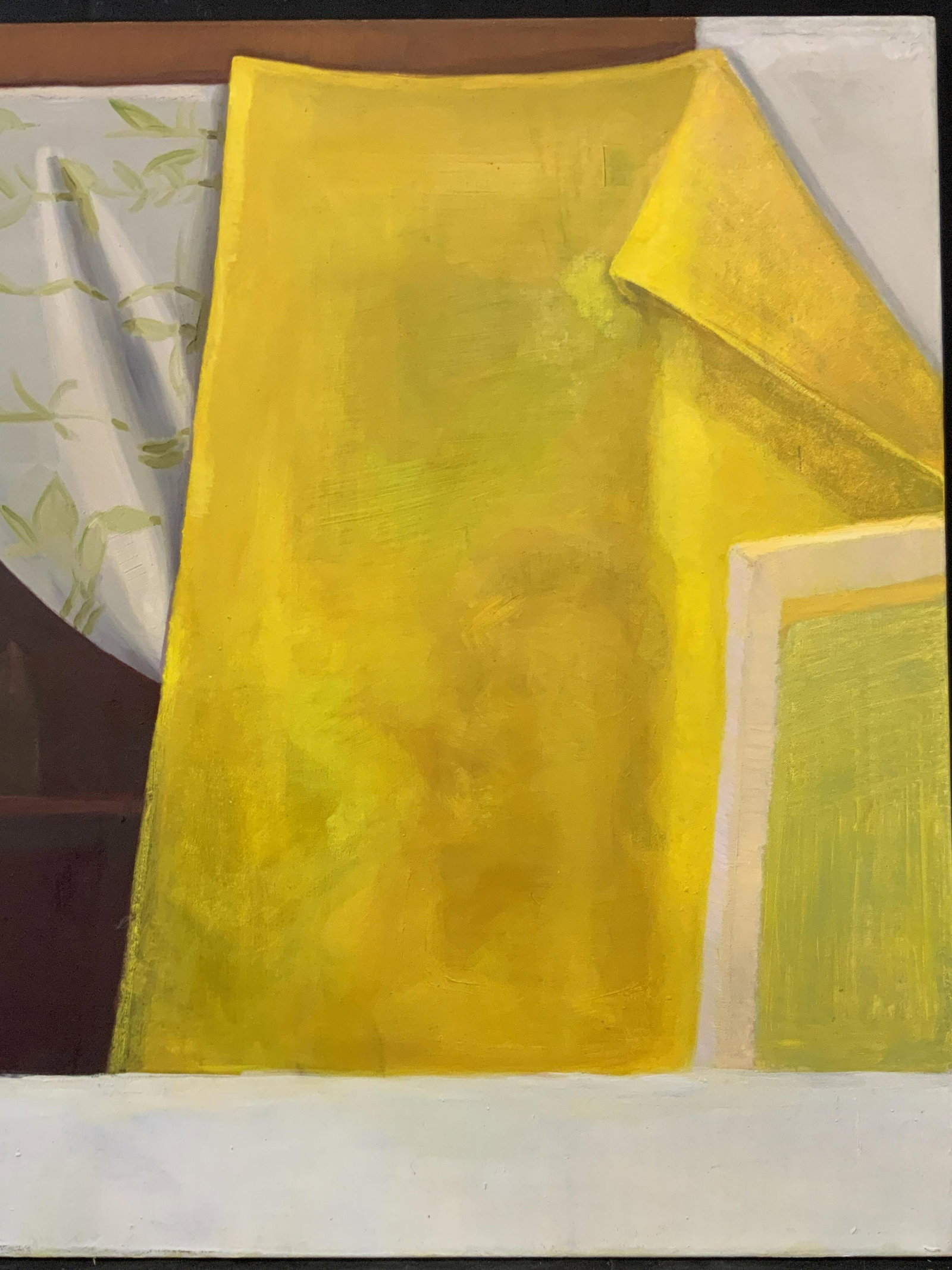 Abstract Expressionist Oil Painting Canvas Artwork: Abstract Expressionist oil on canvas artwork, no apparent signatures or stamps, subject a corner of a scene consisting of abstract parts of piece in large color blocking, not framed, some wear to edge