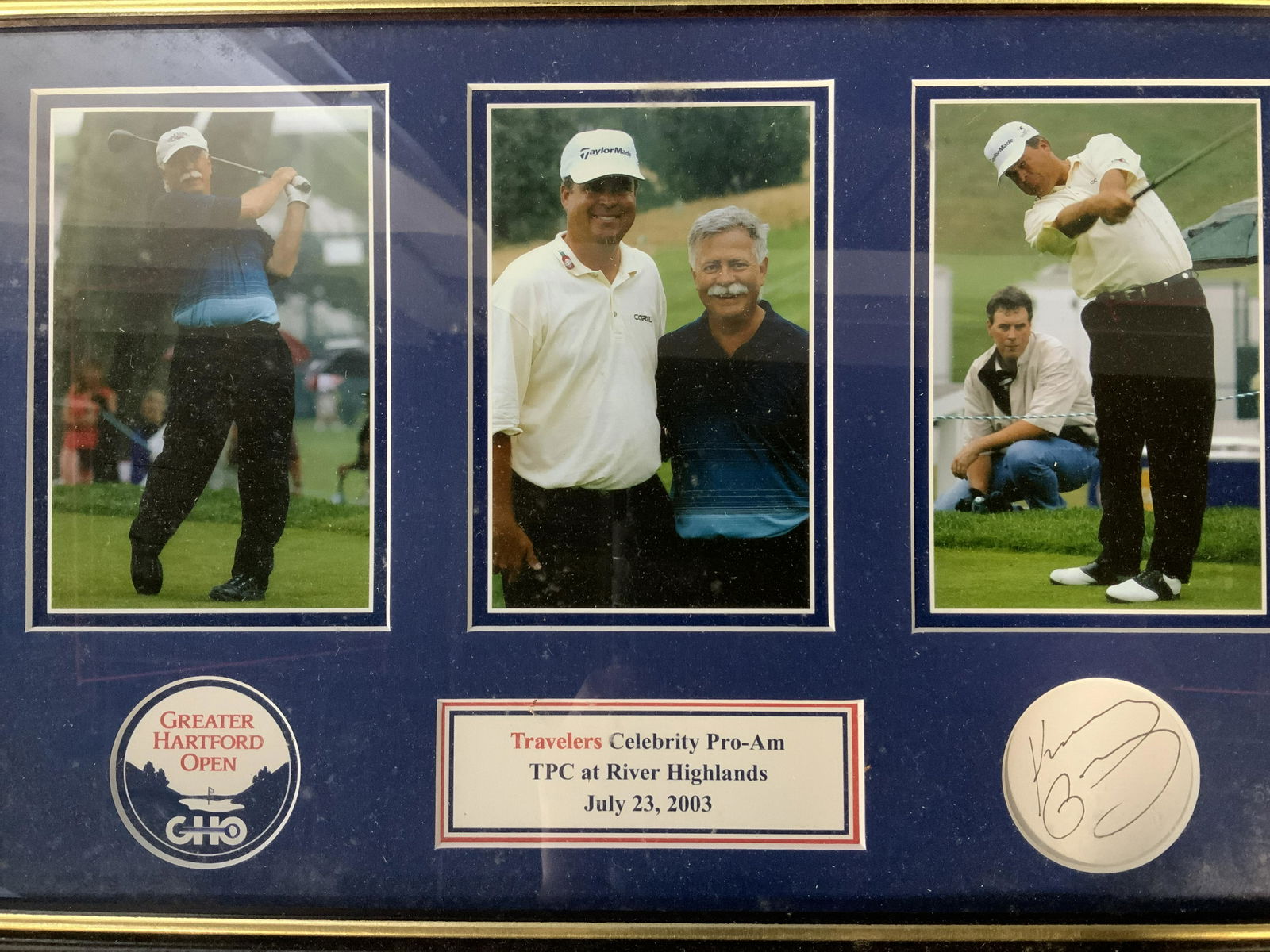 Signed Greater Hartford Open Photographs: Signed Greater Hartford Open Photographs, signature to lower right illegible, inscription to lower portion of piece reads ‘Greater Hartford Open GHO Travelers Celebrity Professionally framed-Am TPC