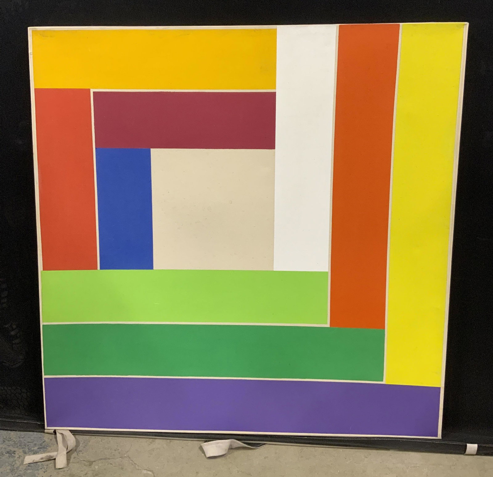 JEFF WAY Signed Acrylic Painting 1969 Abstract Art: JEFF WAY Signed Acrylic Painting 1969, signature to reverse reads ‘Jeff Way 1969’ and ‘Top’, subject a series of rectangles in varying colors, measures 41 1/8 x 41 1/8 inches, not framed, expo