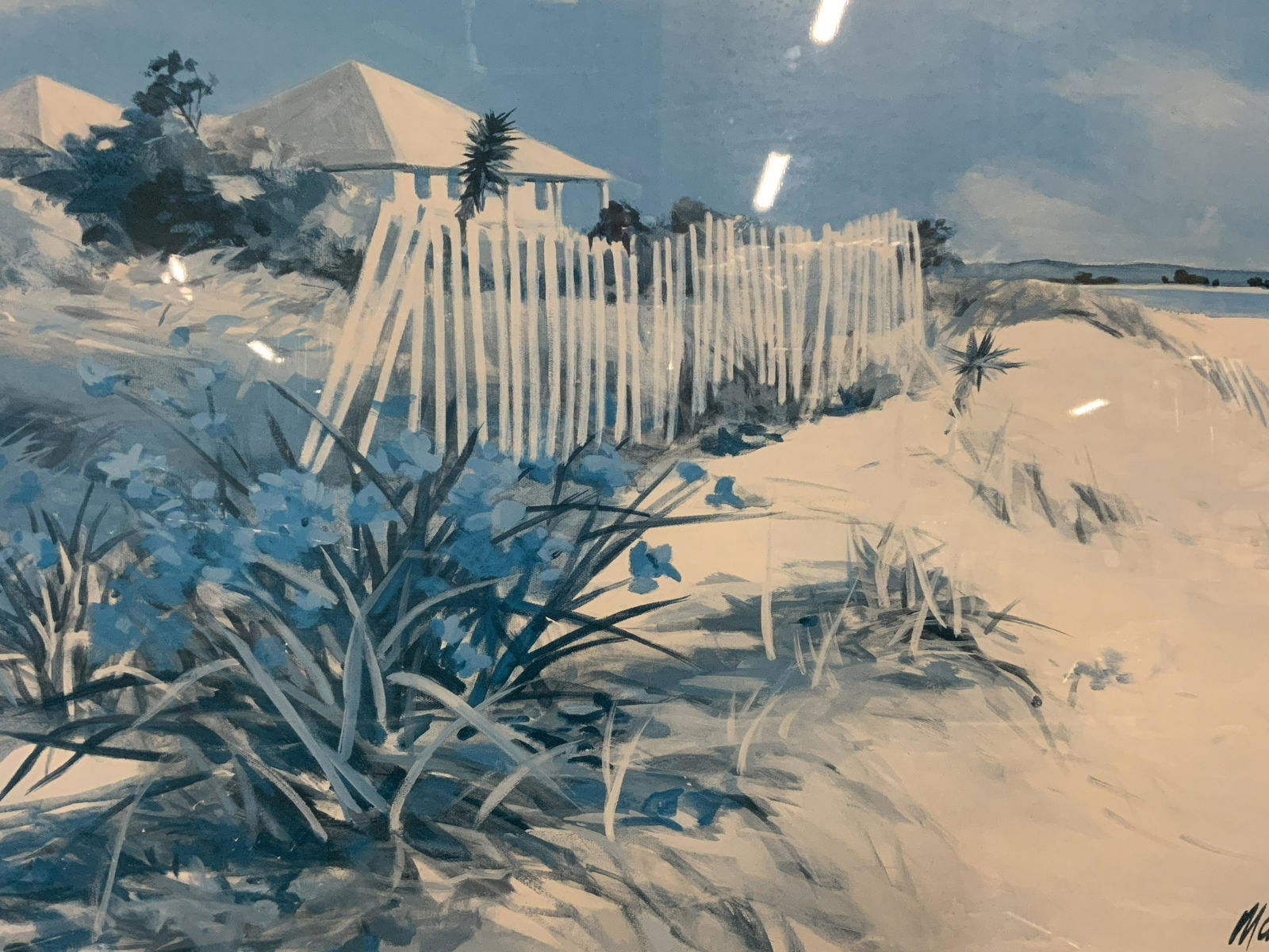 MARIANNE DUNN Signed Lithograph Beach Landscape: Marianne Dunn signed lithograph beach landscape, signature to the lower right corner reads ‘Marianne Dunn’, label to reverse reads ‘professionally framed by Michaels’, subject a beach landscap