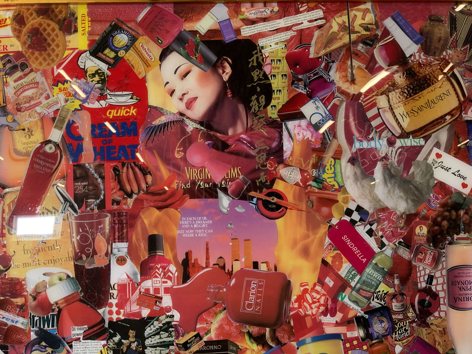 TERESITA M STIDEM Collage Artwork: TERESITA M STIDEM Collage Artwork, paper affixed to reverse details artists biography and statement, extra rhinestones are also attached, label to reverse reads ‘Frames of Mine’, subject a variety