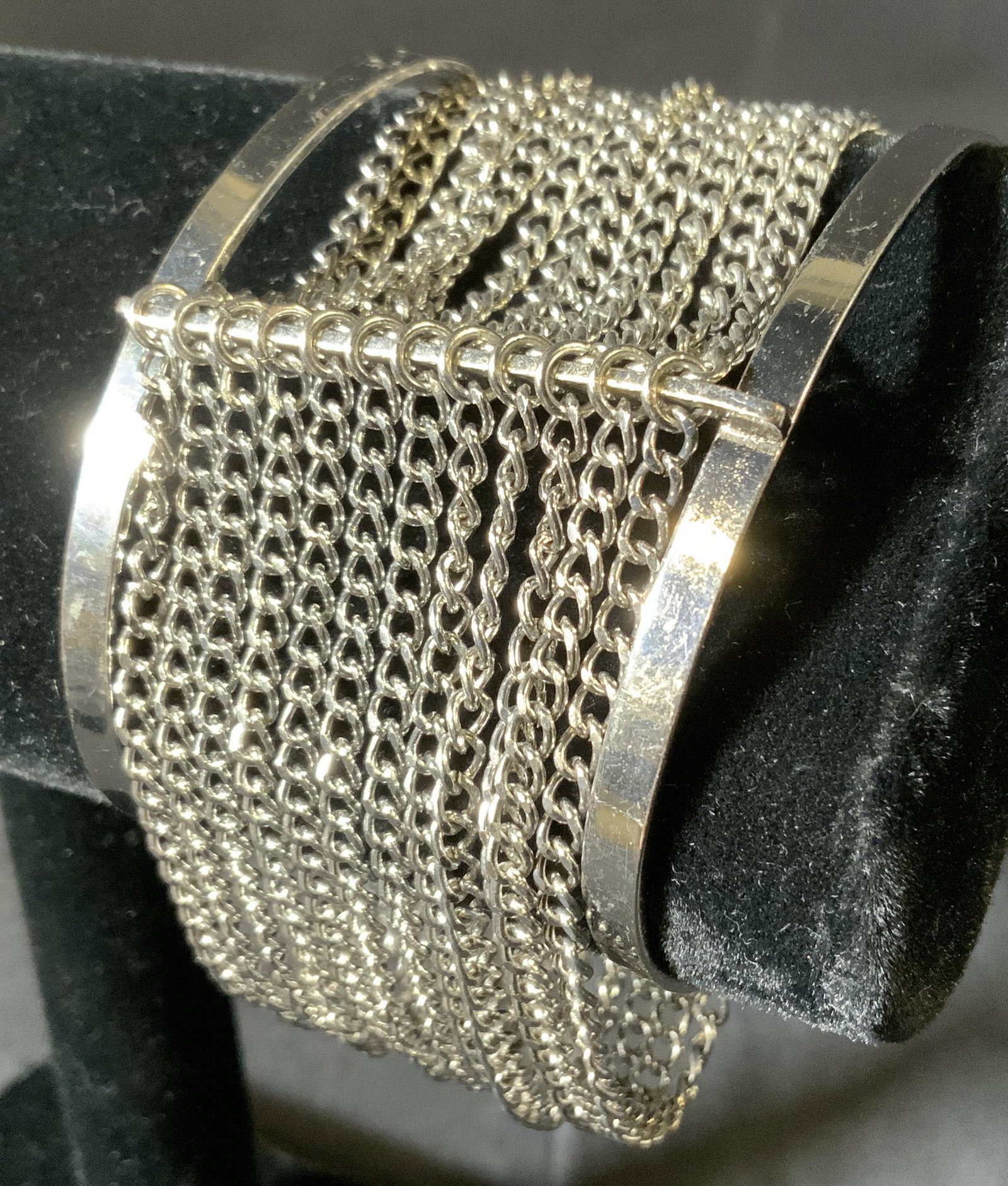 Multi Chain Cuff Bracelet, Jewelry: Chain Cuff Bracelet, no apparent inscriptions or marks, measures 2 3/8 x 1 7/8 inches, some surface wear but overall in good condition, Cuff bracelet, chain bracelet, Fashion Jewelry, Estate Jewelry, 