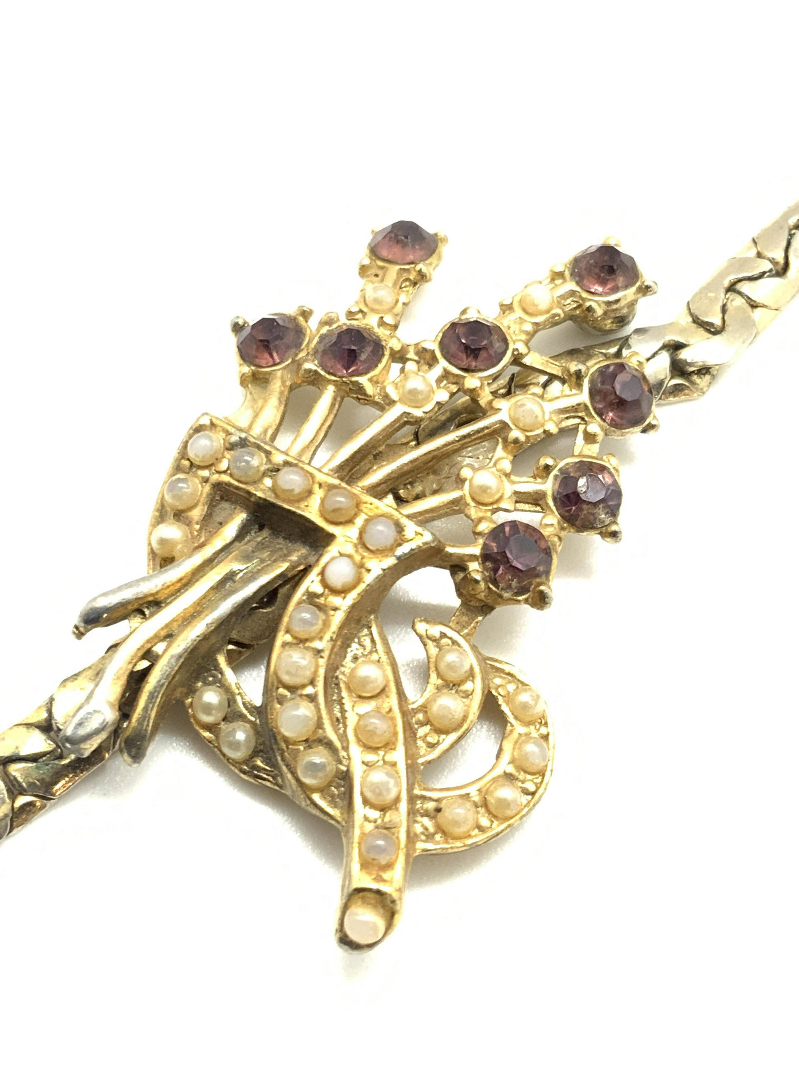 Vintage Choker Style Pendant Necklace, Jewelry: Vintage, possibly antique, choker style pendant necklace crafted from silver and gold tone metal jewelry. The silver tone metal chain has a pieces together, mosaic style design. Necklace secures with 