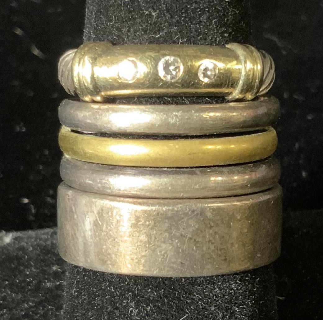 Lot 3 Sterling & Diamond Rings, DAVID YURMAN: Lot 3 Sterling & Diamond Rings, DAVID YURMAN, inscription to David YURMAN ring reads ‘585 925 D YURMAN’, stones tested positive for Diamond on Presidium gem tester, size: 6, weight: ,10 ozt, inscr