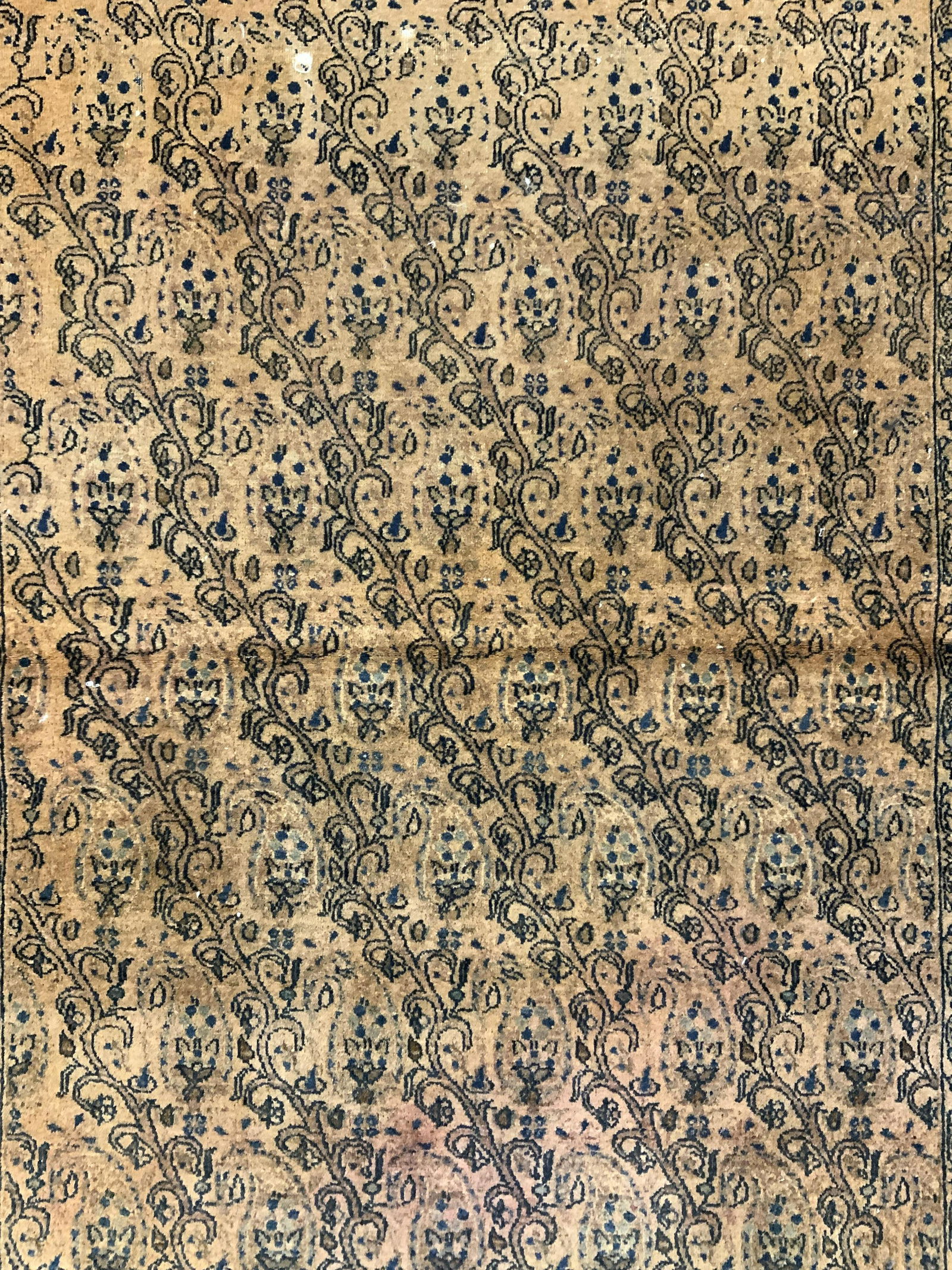 Antique Handmade Persian Wool Rug: Rug is antique. Piece is wool & handmade. Rug contains intricate multi toned floral vine & leaf detail. Piece measures approx 55 inches long 40 inches wide. Rug, carpet, area rug, wool rug, handmade r