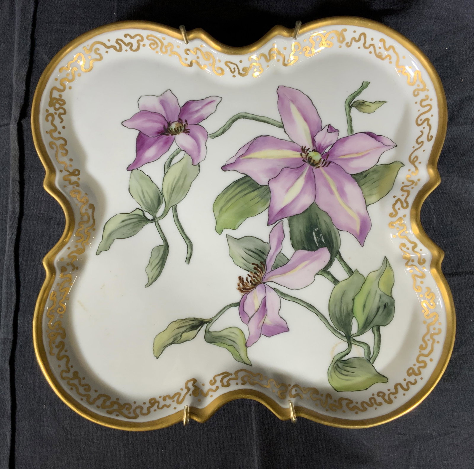 Vintage JEAN POUYAT LIMOGES Porcelain Plate: Vintage JEAN POUYAT LIMOGES Porcelain Plate, possibly antique, stamp circa 1906-32, measures 12 x 12 inches, some surface wear to plate, Vintage, vintage ceramics, antique, Jean pouyat, Limoges, decor