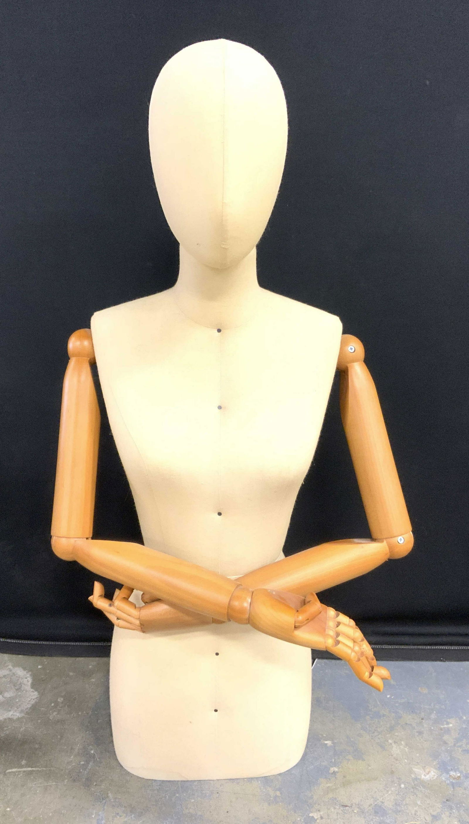Articulated Push Pin Mannequin: Articulated mannequin. Arms and hands are articulated and pose-able. height Approx 39 inches tall 20 inches wide, 13 inches deep. Mannequin, wooden arm mannequin, articulated mannequin, adult mannequi