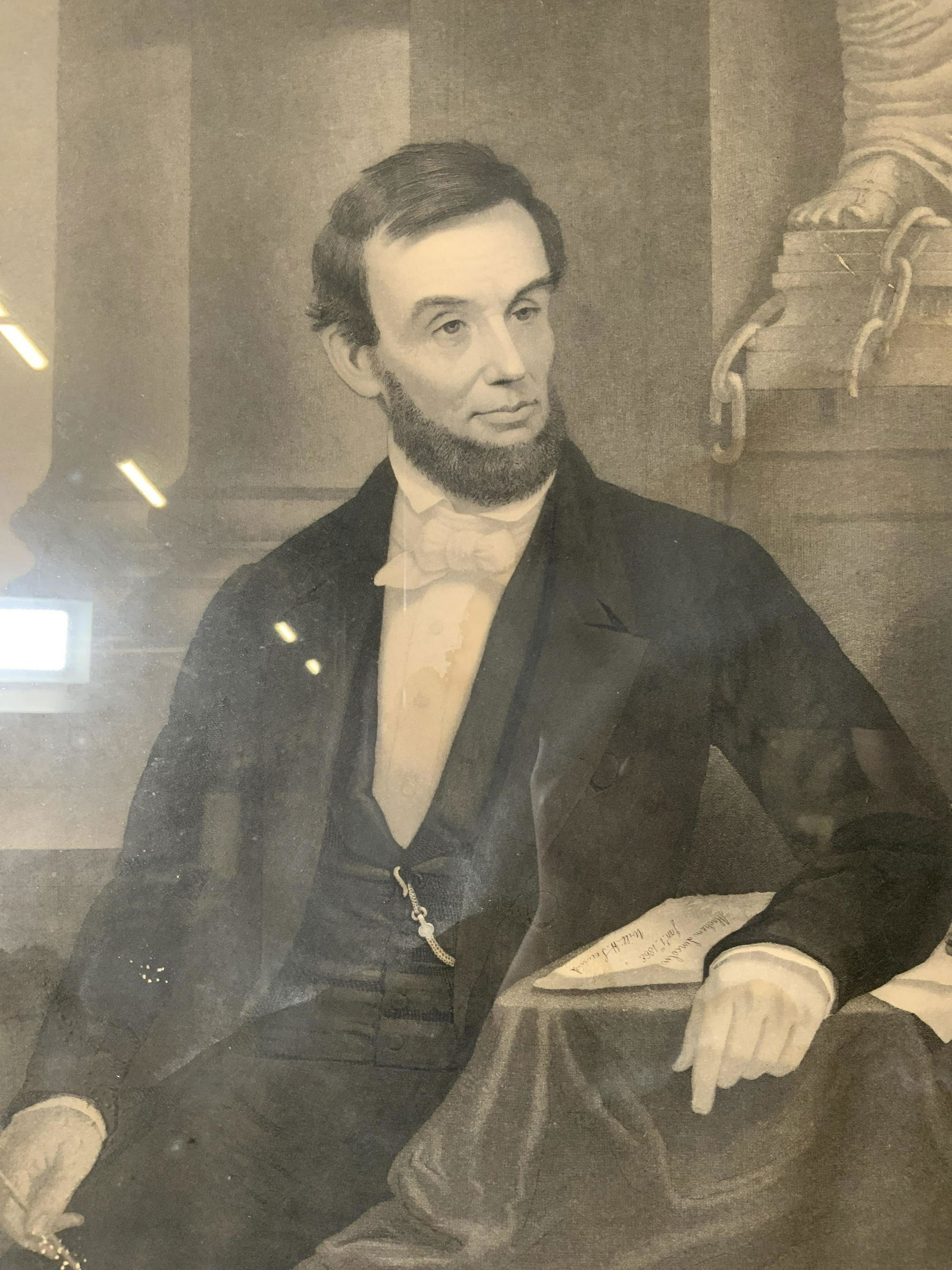 JOHN SARTAIN Abraham Lincoln Engraving: JOHN SARTAIN Abraham Lincoln Engraving, inscription reads ‘After the original picture painted from life Entered according to act of Congress in the year 1864 by ED Marchant in the clerk’s office o