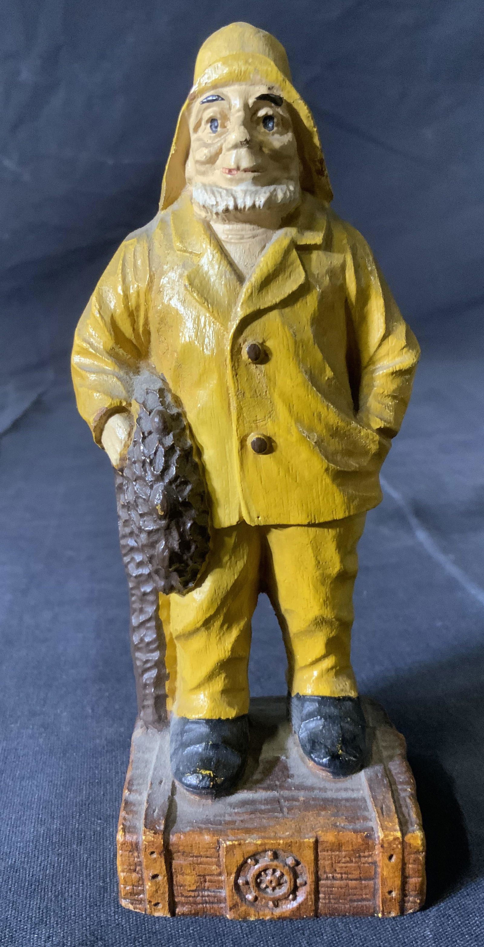 Wooden Figurine of Sea Captain: Wooden Figurine of Sea Captain, no apparent inscriptions or marks, measures 6 inches tall x 2 1/8 inches wide at base, some losses of pigment and surface wear, Property of multi generation Brooklyn co