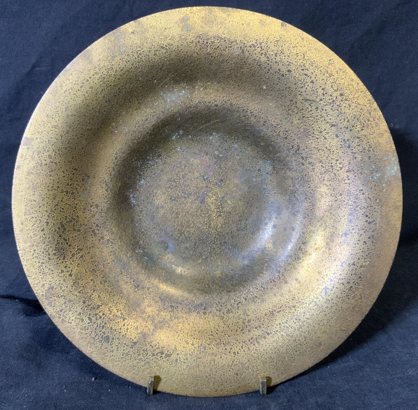 Signed TIFFANY Brass Centerpiece Plate: Brass dish, marking to reverse rim of plate reads ‘Tiffany studios’ , sharpie to reverse reads ‘AGE’, dish has some wear to surface, measures 9 inches in diameter, Brass, brass dish, dish, pla