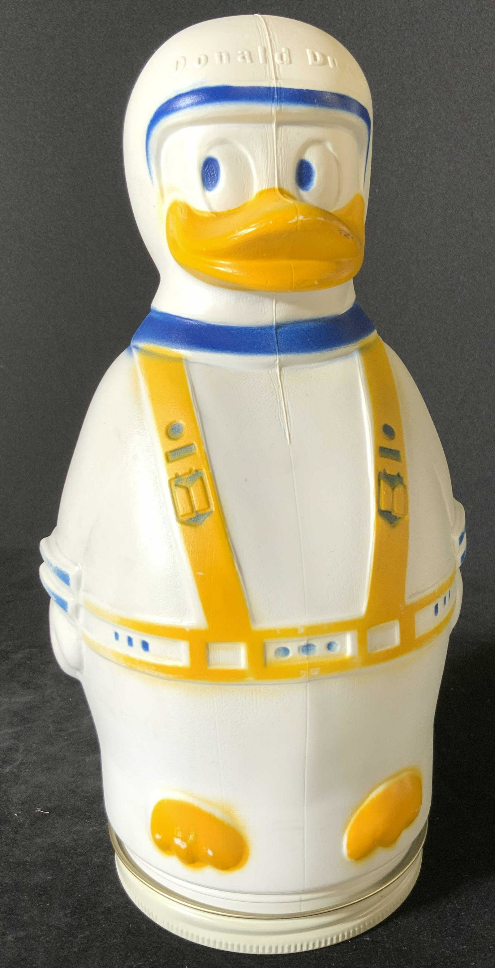 NABISCO PUPPETS Vintage DONALD DUCK Bank 66: A vintage, circa 1966, Donald Duck form vessel, coin bank / cereal holder. This is part of the NABISCO PUPPETS line. Obverse reads DONALD DUCK. Underside twists off. Underside reads: NABISCO PUPPETS, 