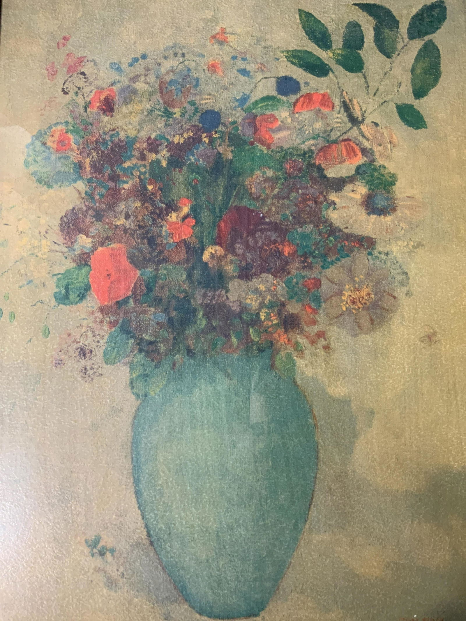 ODILON REDON Still Life Offset Lithograph: ODILON REDON Still Life Offset Lithograph, inscription to lower right reads ‘ODILON Redon’, inscription to reverse partially illegible, reads ‘ODILON Redon Blumen in Vase’, subject flowers in