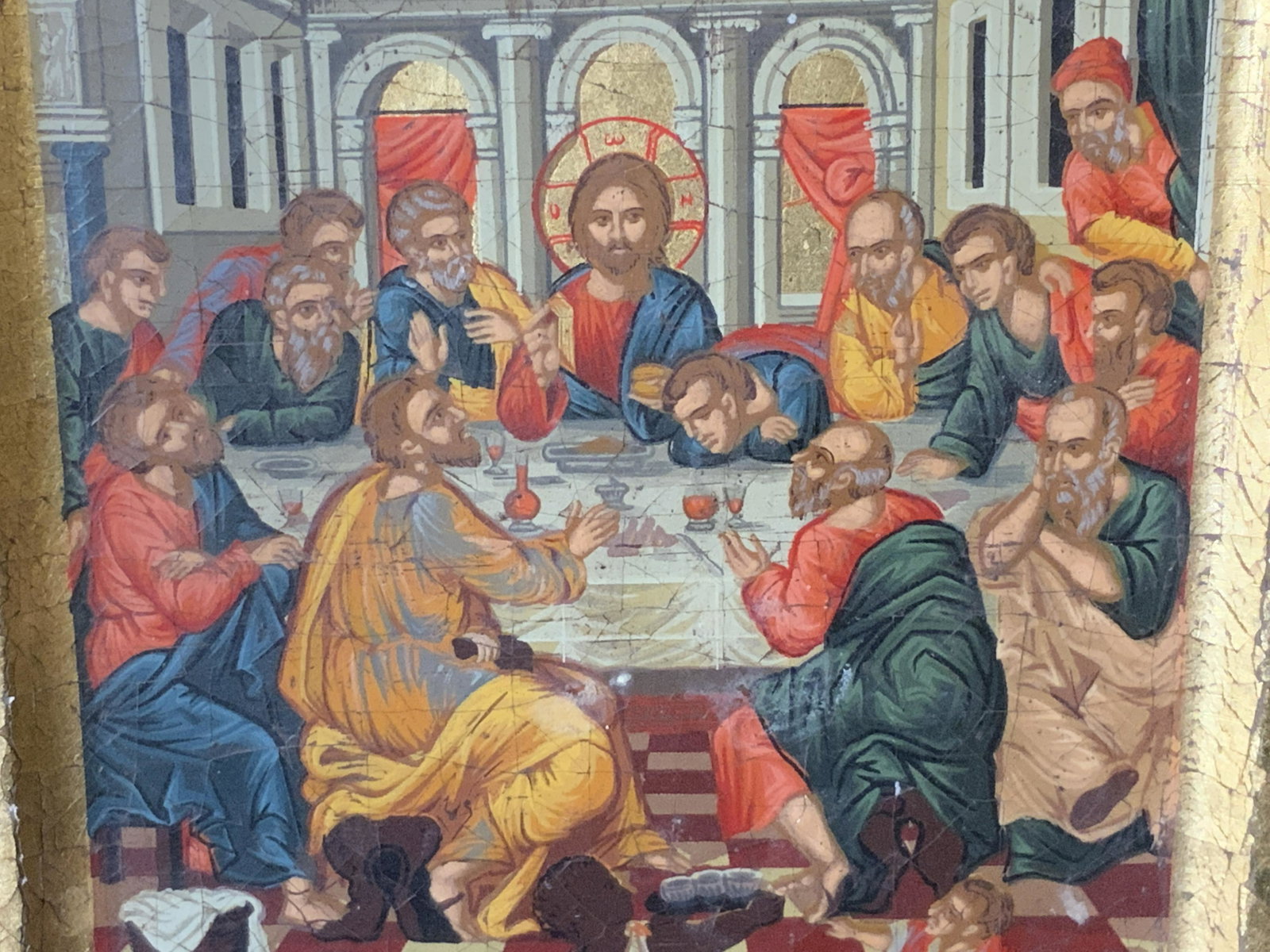 Copy of Ancient Byzantine Icon Artwork: Copy of ancient Byzantine icon, text to reverse in multiple languages reads ‘This is a copy of an ancient Byzantine icon selected from the most representative samples of classic Byzantine icon paint