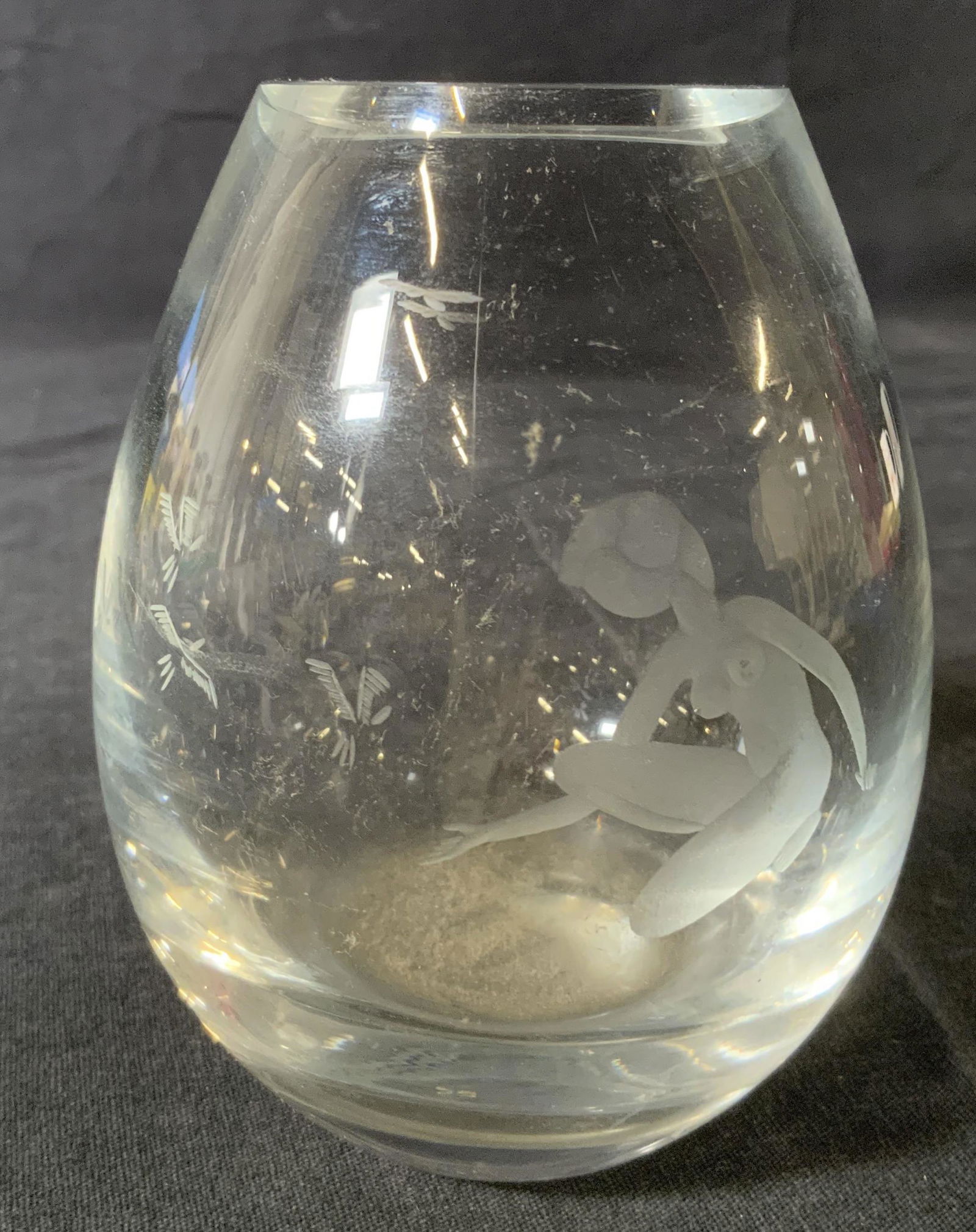 HOLMEGAARD Art Glass Vase with Female Nude: HOLMEGAARD Vase with Female Nude, inscription to base reads ‘HOLMEGAARD 130161-3-L’, measures 4 3/8 inches tall x 3 1/4 inches wide, some surface wear to piece, Property of multi generation Brookl