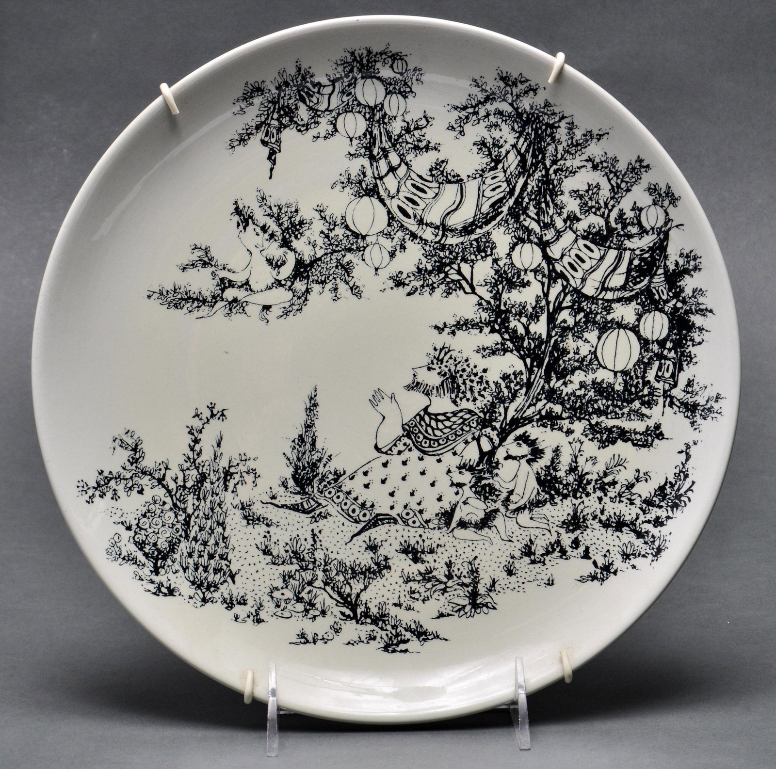 Bjørn Wiinblad "Midsummer Nights Dream" Plate: Bjørn Wiinblad "Midsummer Nights Dream" Plate Ceramic platter depicting a scene from "A Midsummer Nights Dream" by Bjørn Wiinblad for Nymolle Denmark, circa 1960, with maker's mark and title to unde