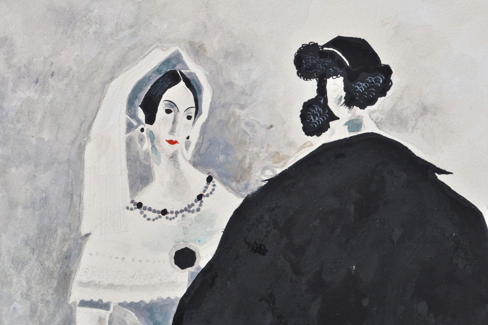 Paul Charlemagne "Wanda" Gouache on Paper: Paul Charlemagne "Wanda" Gouache on Paper Paul Charlemagne (French, 1892-1972) "Wanda," depicting man and woman, possibly bride and groom, signed upper right "Charlemagne," marked on reverse "Wanda,"